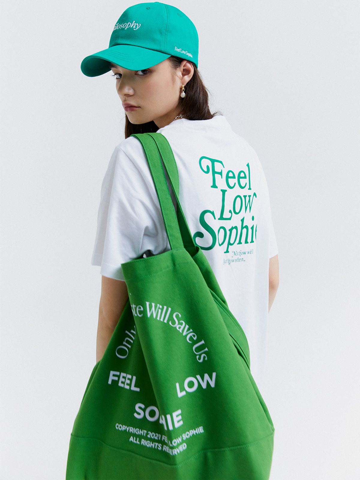 필로소피(FEEL LOW SOPHIE) 로고 에코백 그린