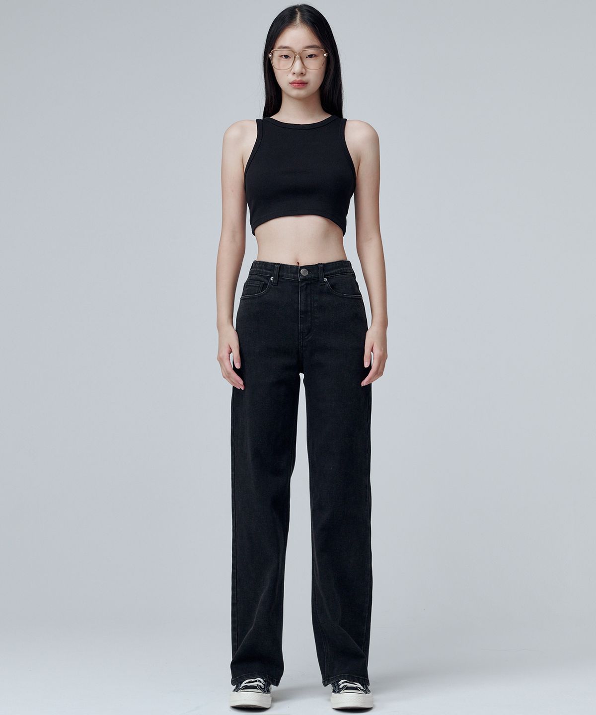 마롭(MALOUPE) 9101 기모 하이라이즈 와이드 데님팬츠 (블랙)