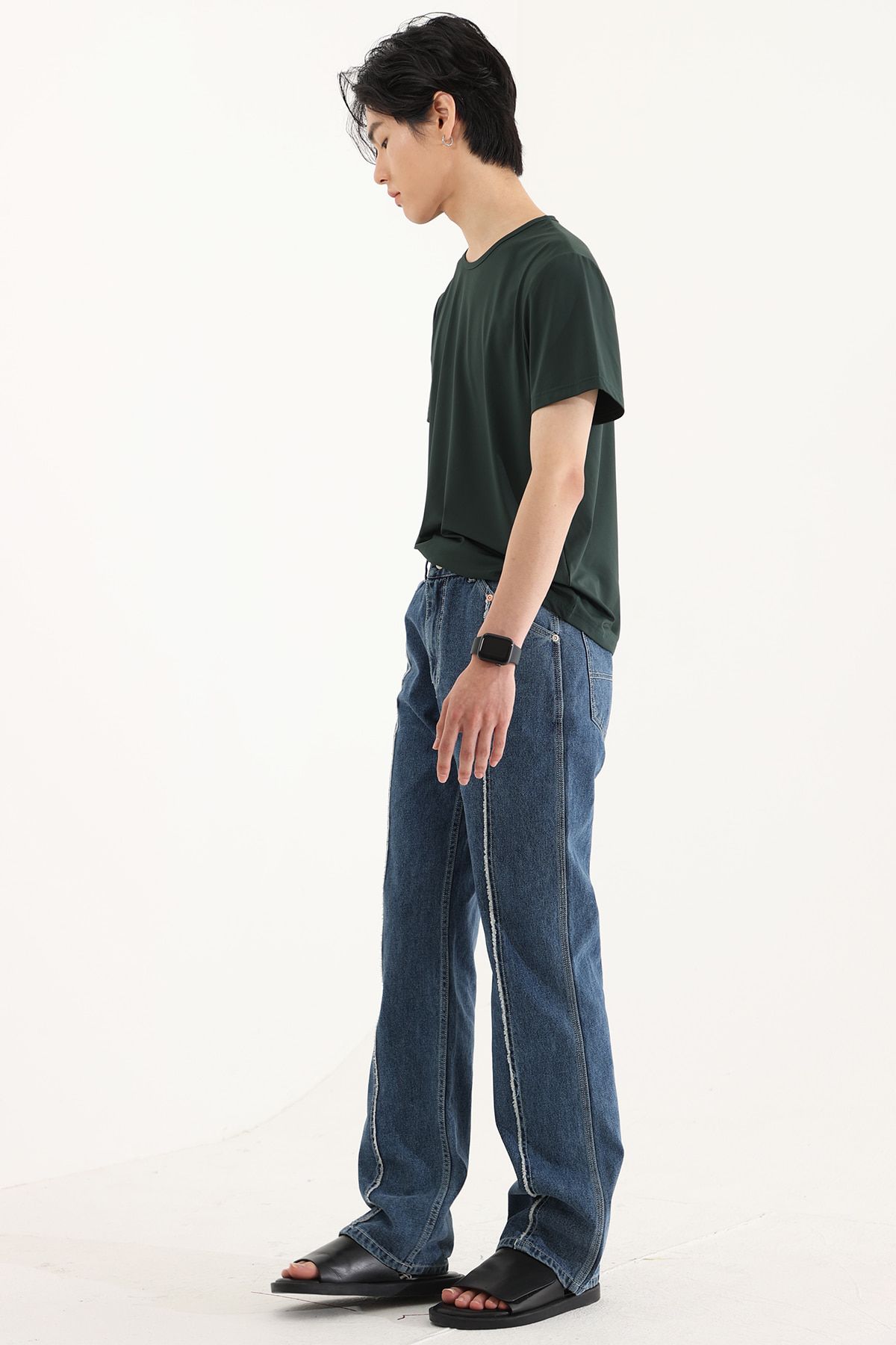 디메이든(DEMADEN) 프론트 라인 컷팅 스트레이트 데님 블루