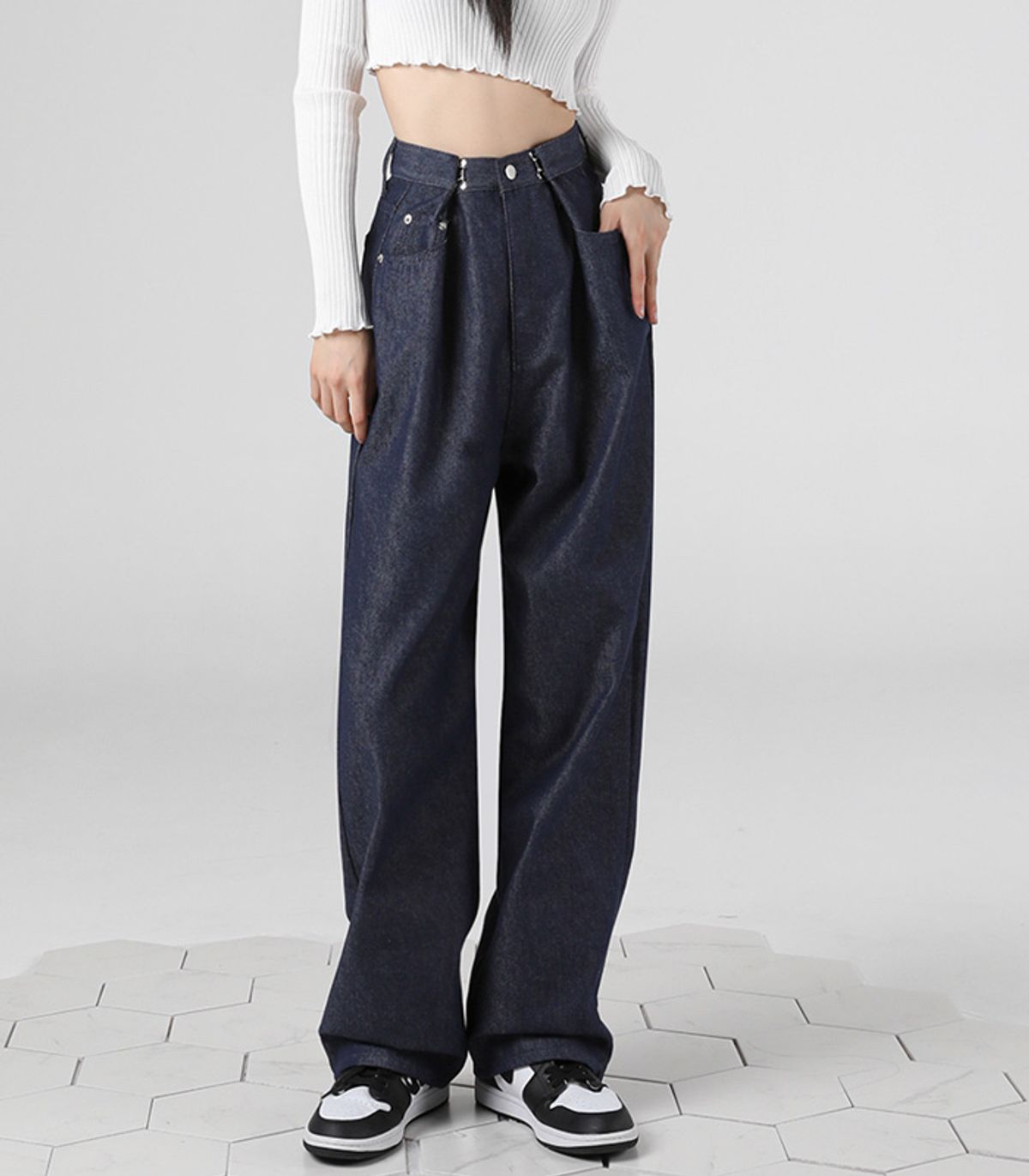 어반드레스(AVANDRESS) BUCKLE WIDE DENIM PANTS SELVAGEBLACK