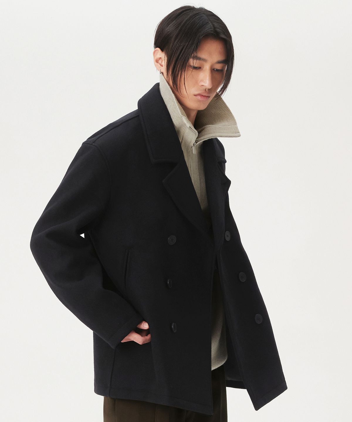 커스텀어클락(COSTUME O’CLOCK) 미니멀 울 피 코트 블랙 COOSCT022BLACK