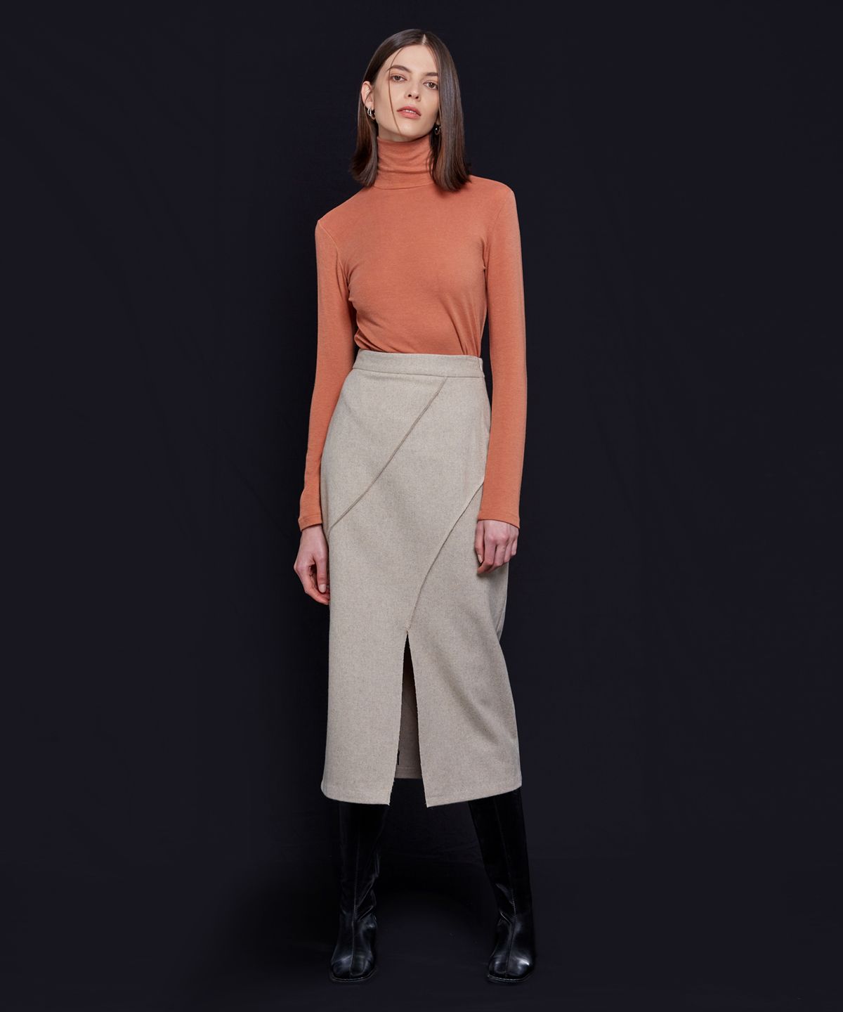 네벨에브리웨어(NEBELEVERYWEAR) WOOL COMBI SKIRT_BEIGE