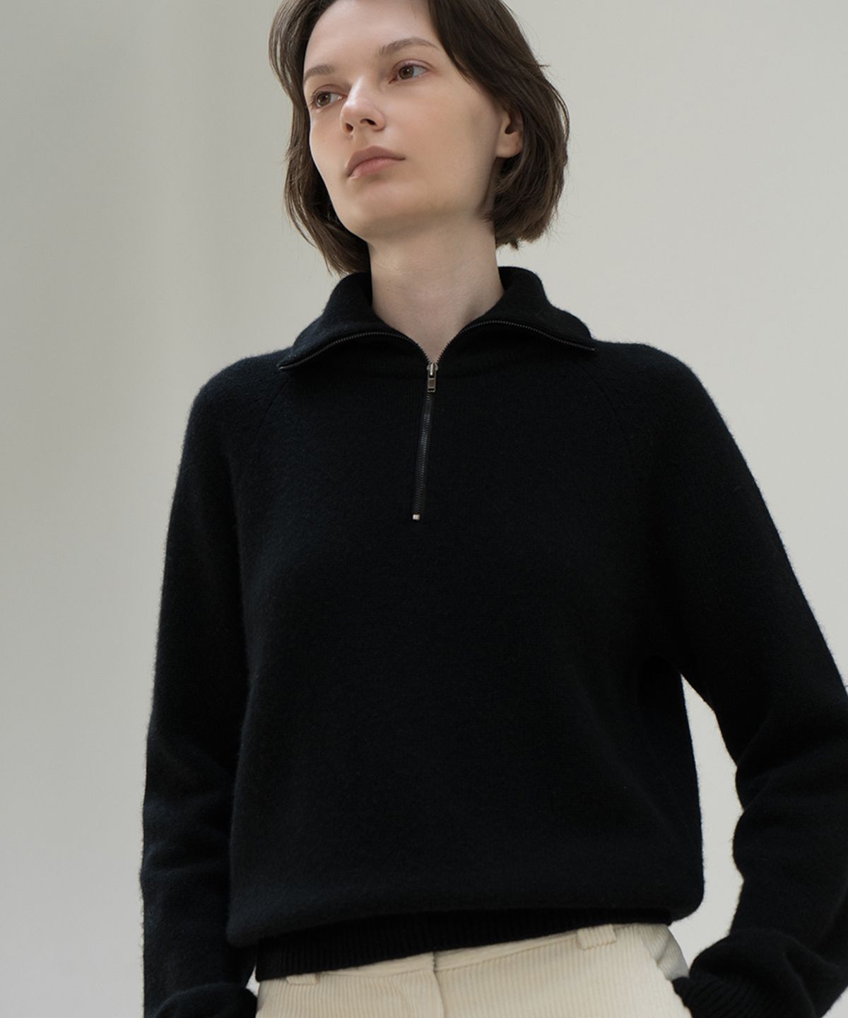 르바(LEVAR) Half Zip-up Cashmere Knit (Black)