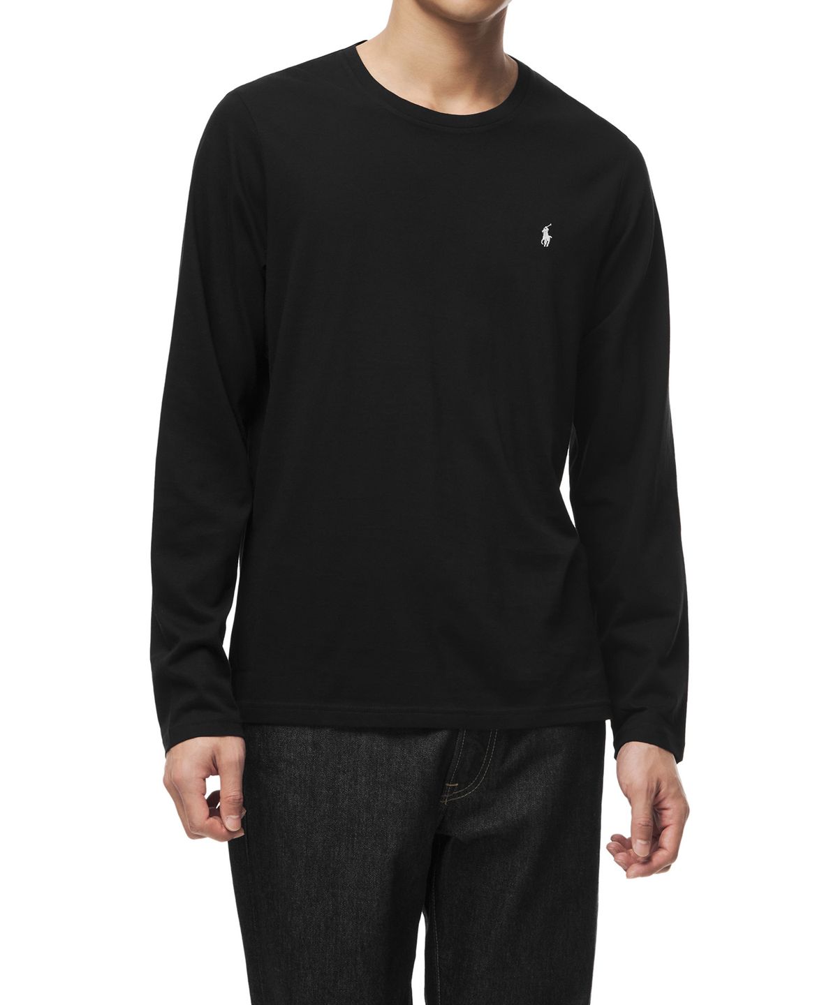 폴로 랄프 로렌(POLO RALPH LAUREN) 리퀴드 코튼 롱슬리브 크루넥 슬립 티셔츠 - 블랙
