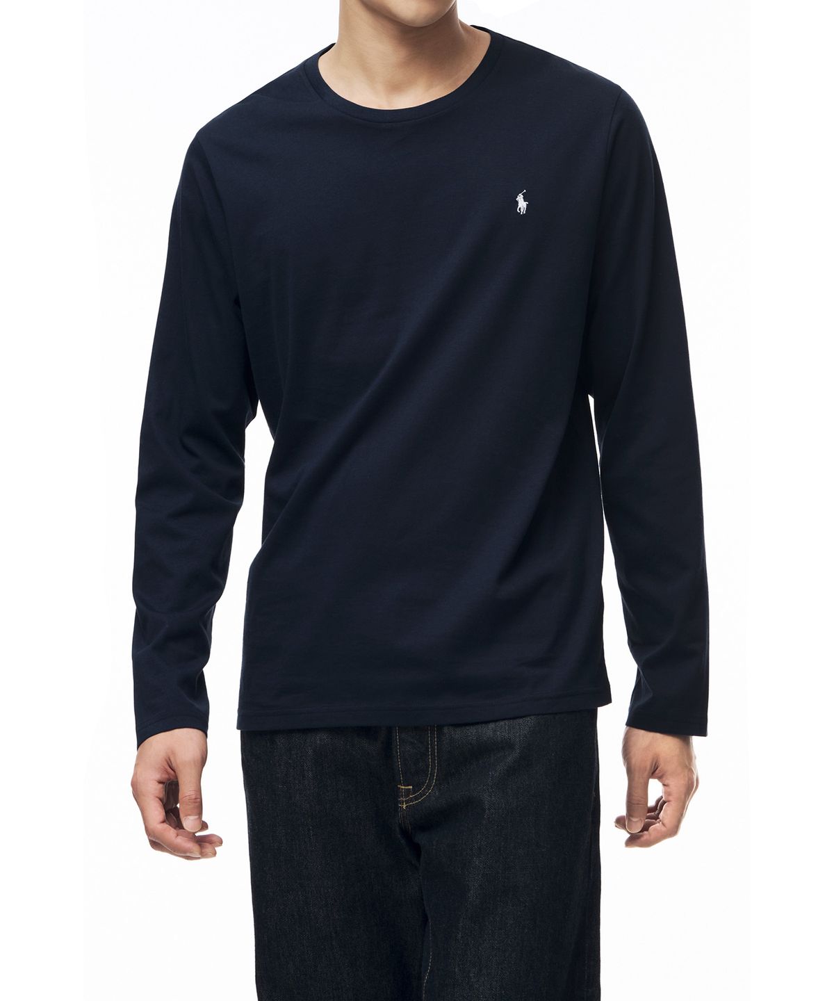 폴로 랄프 로렌(POLO RALPH LAUREN) 리퀴드 코튼 롱슬리브 크루넥 슬립 티셔츠 - 네이비