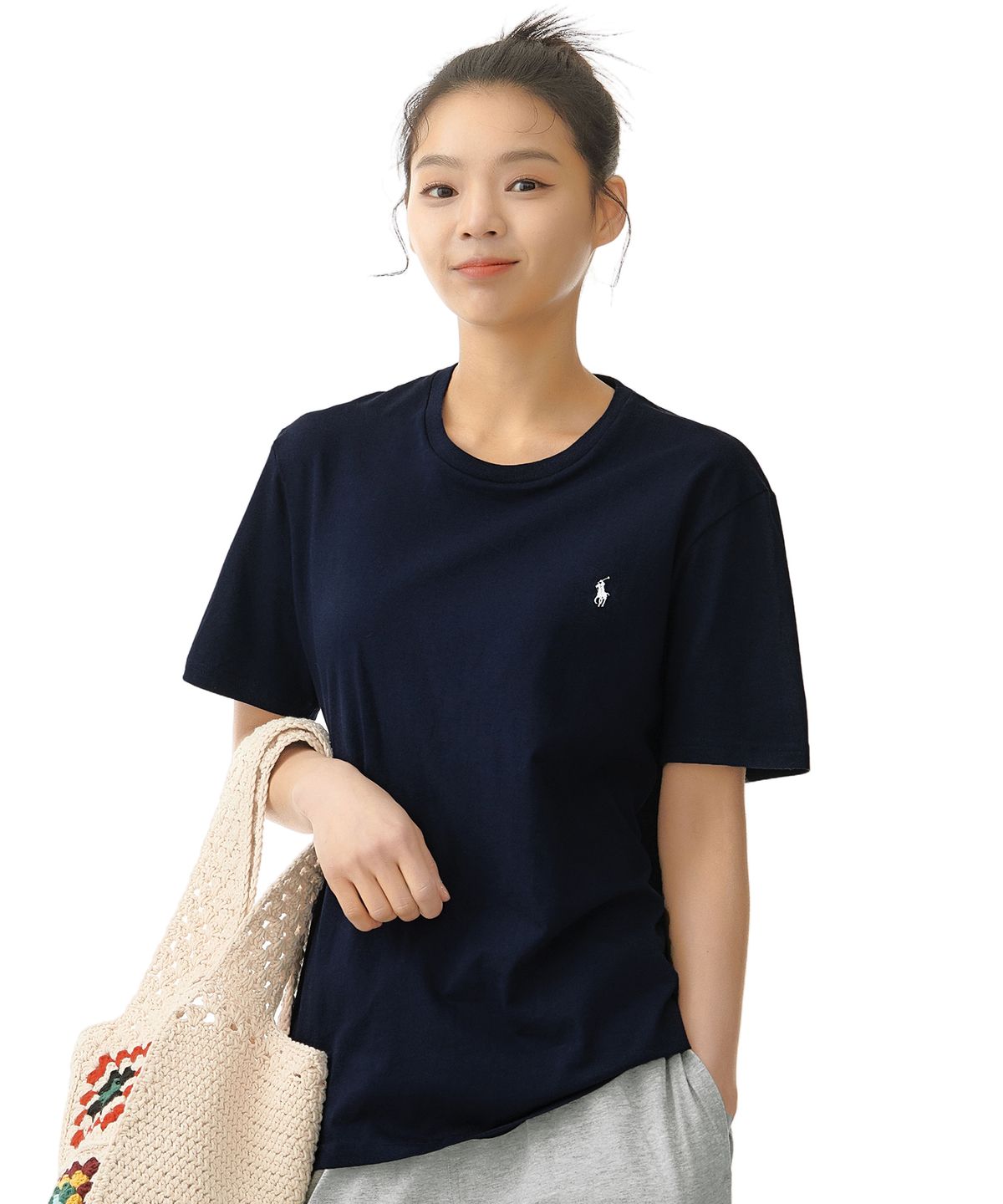 폴로 랄프 로렌(POLO RALPH LAUREN) 리퀴드 코튼 크루넥 슬립 티셔츠 - 네이비
