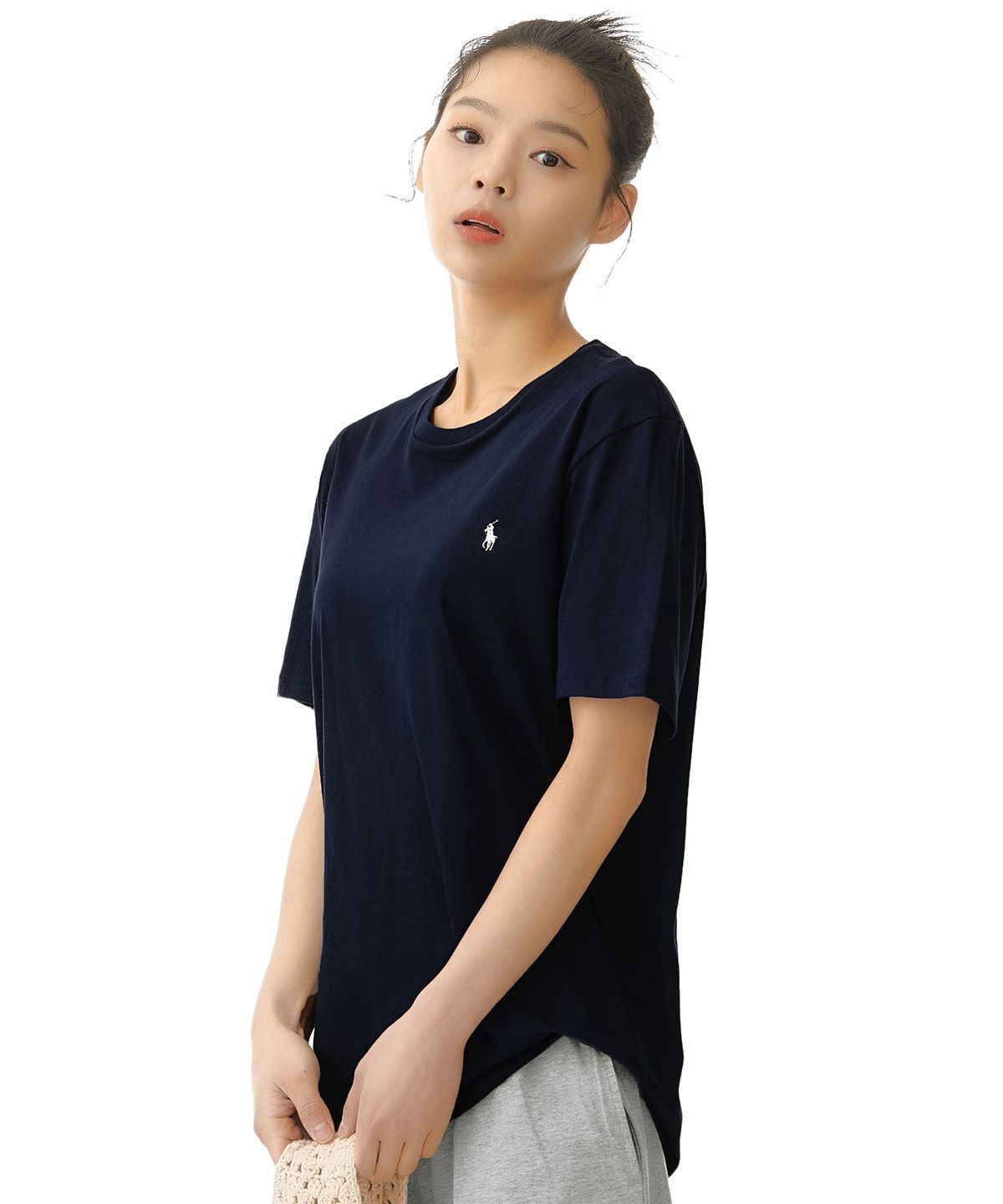 폴로 랄프 로렌(POLO RALPH LAUREN) 리퀴드 코튼 크루넥 슬립 티셔츠 - 네이비
