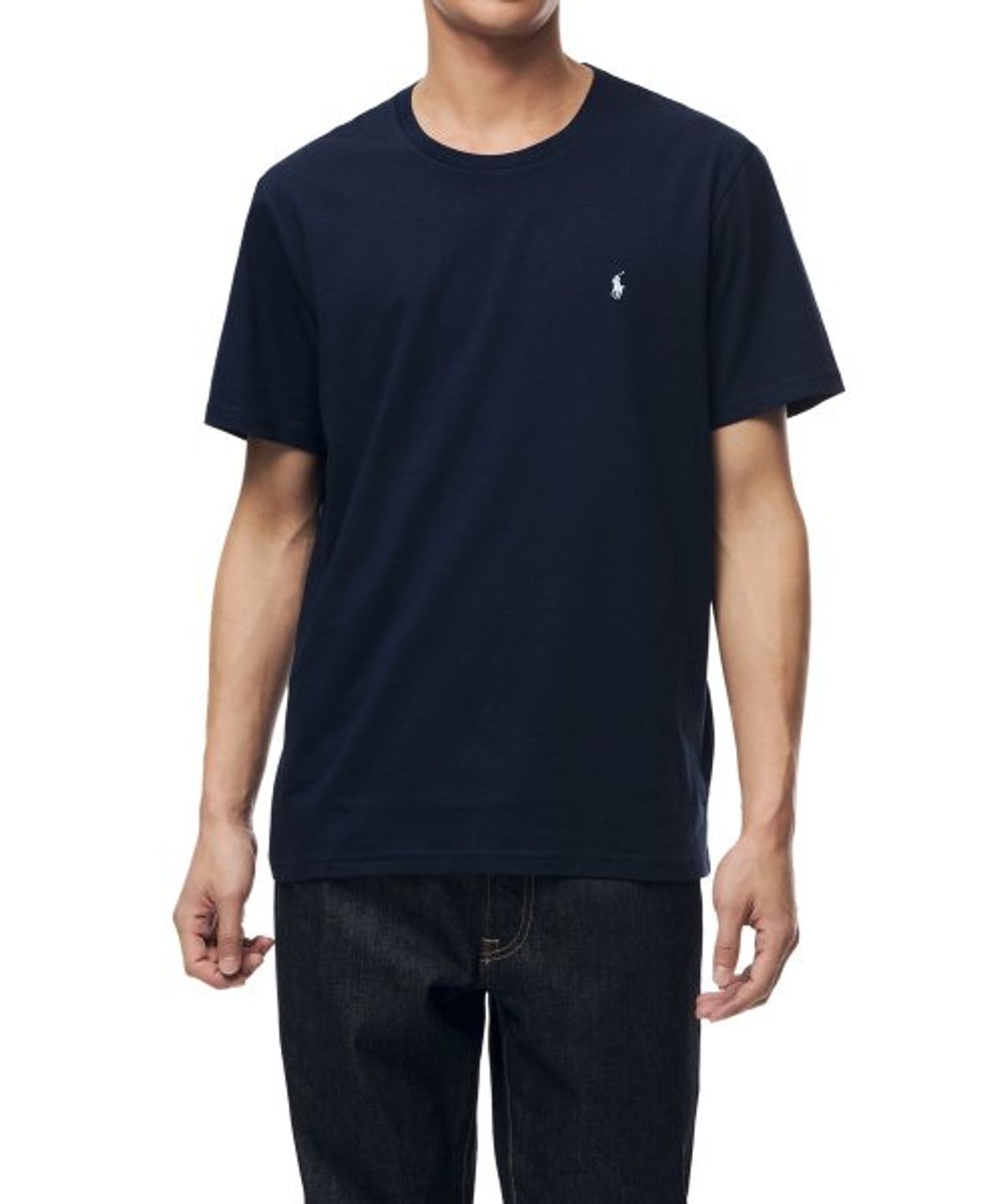 폴로 랄프 로렌(POLO RALPH LAUREN) 리퀴드 코튼 크루넥 슬립 티셔츠 - 네이비