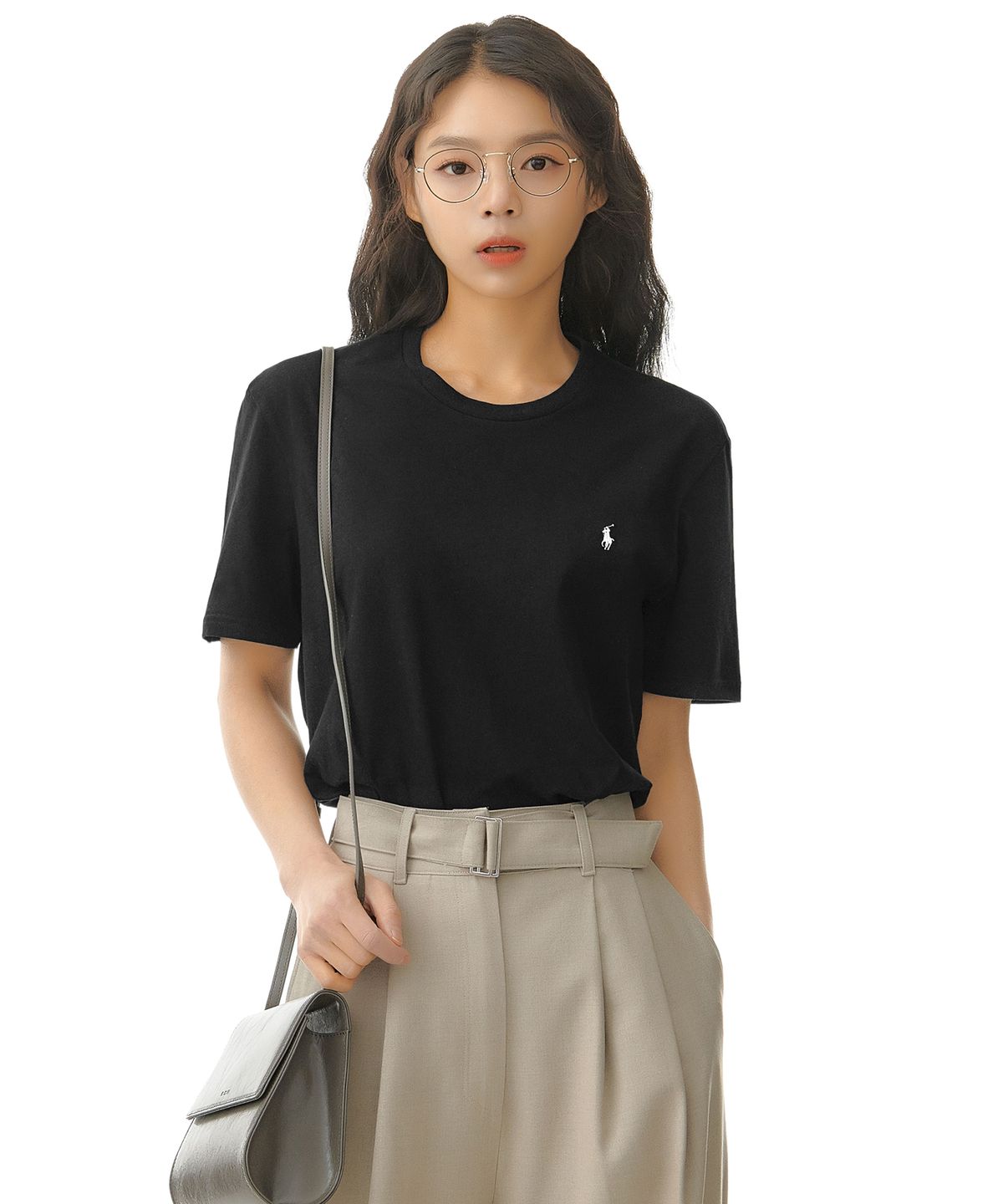 폴로 랄프 로렌(POLO RALPH LAUREN) 리퀴드 코튼 크루넥 슬립 티셔츠 - 블랙