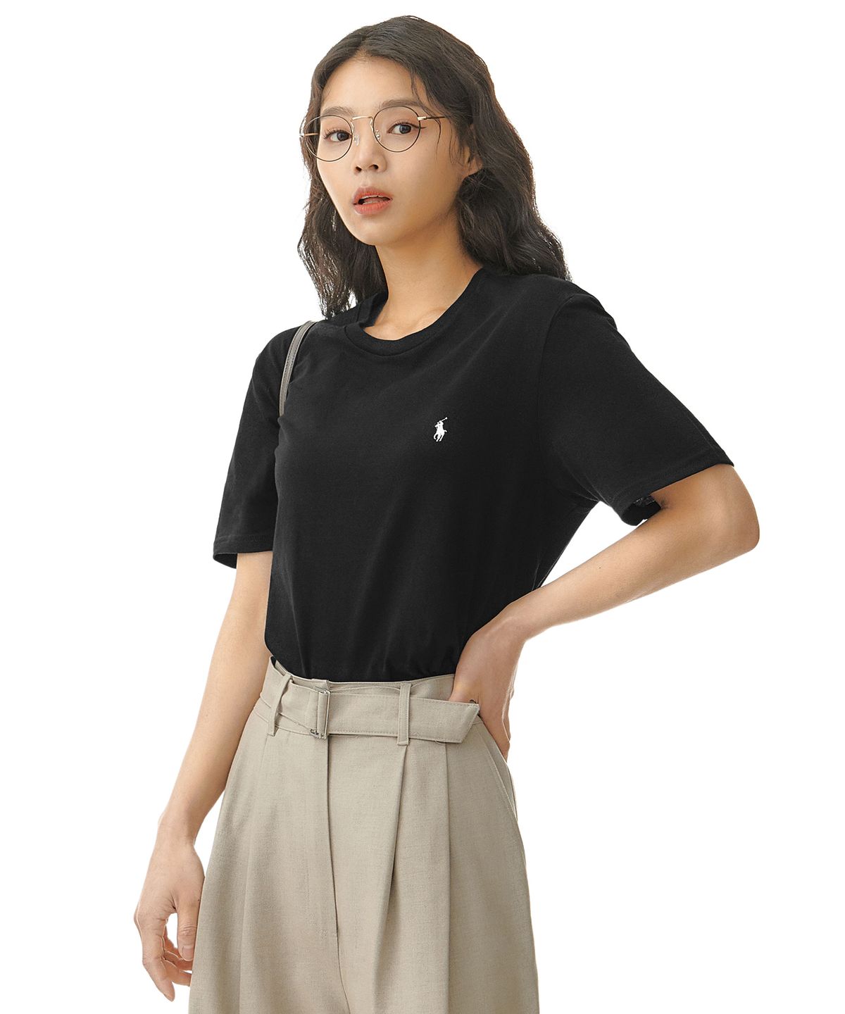 폴로 랄프 로렌(POLO RALPH LAUREN) 리퀴드 코튼 크루넥 슬립 티셔츠 - 블랙