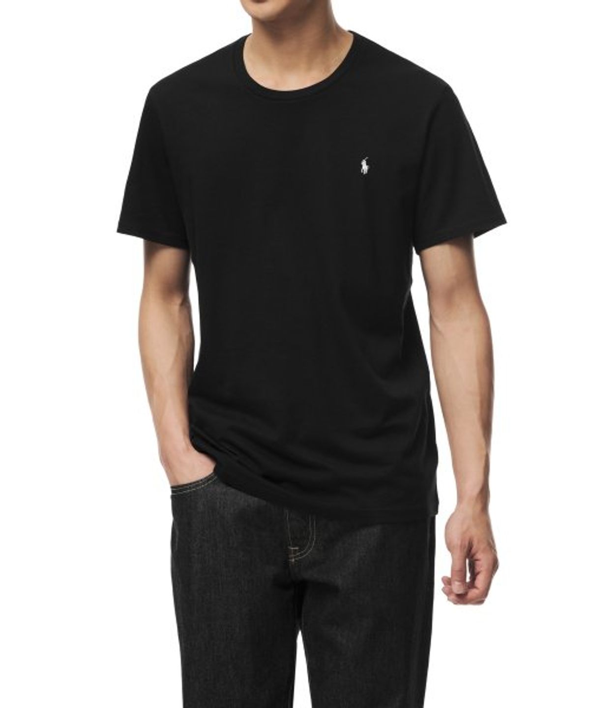 폴로 랄프 로렌(POLO RALPH LAUREN) 리퀴드 코튼 크루넥 슬립 티셔츠 - 블랙
