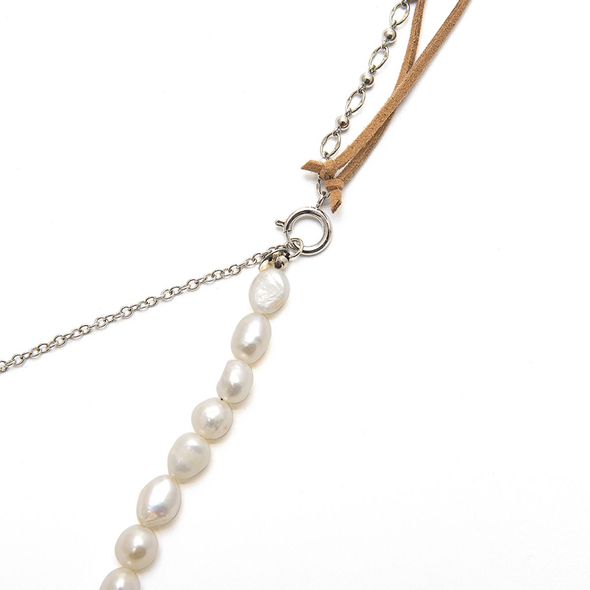 로울(LOWOOL) Suede pearl mix belt necklace