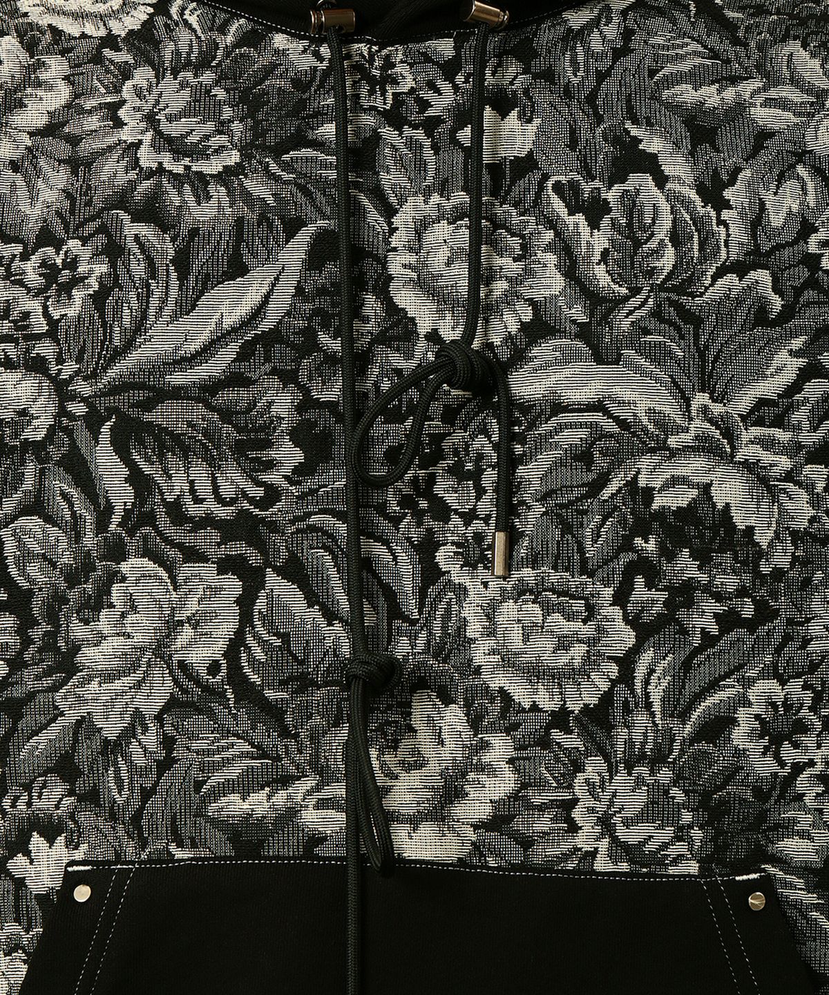 버드 체(BIRD CHE) BLACK COTTON MATCH FLOWER JACQUARD HOODIE