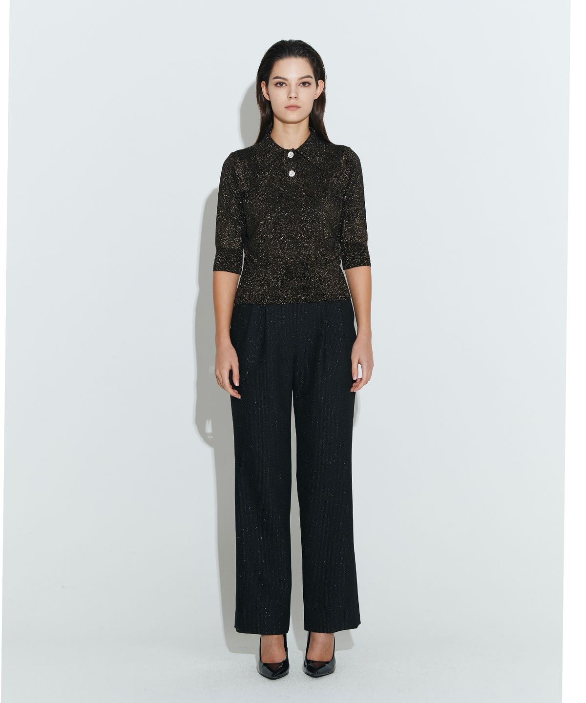 채뉴욕(CHAENEWYORK) Swarovski Knit Collar Top [Gold]