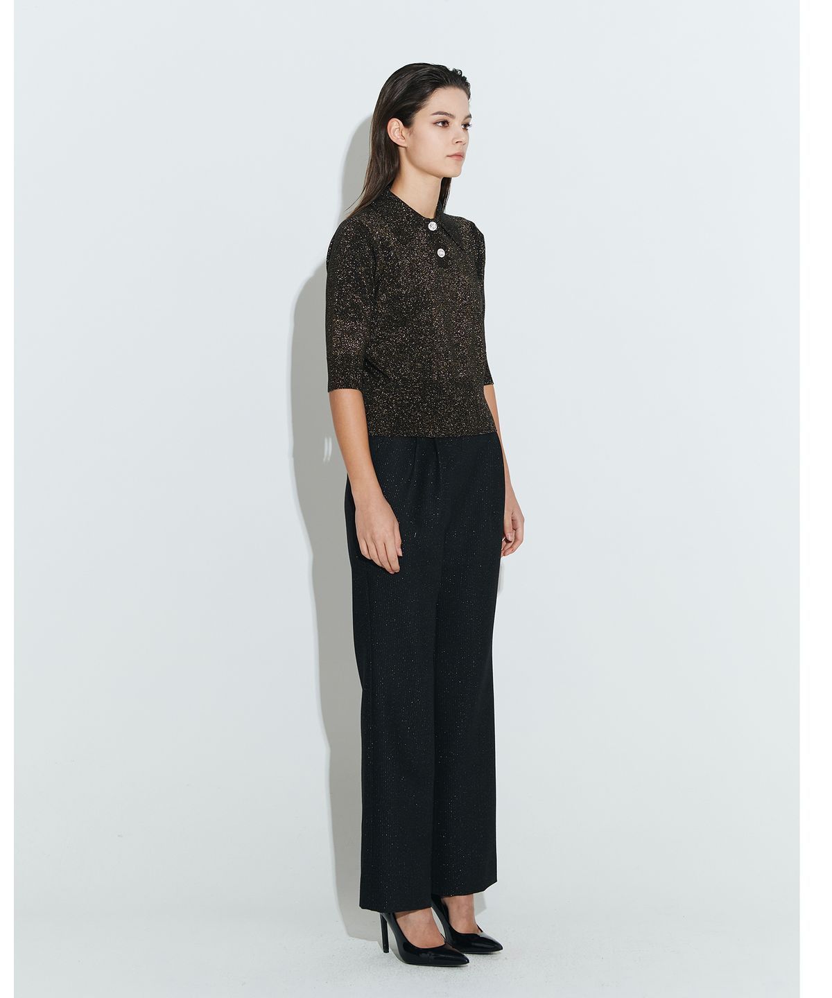 채뉴욕(CHAENEWYORK) Swarovski Knit Collar Top [Gold]