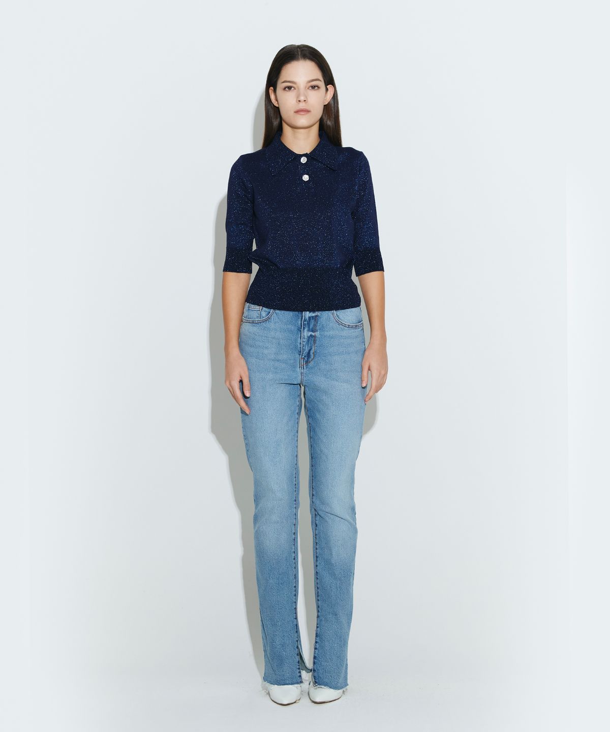 채뉴욕(CHAENEWYORK) Swarovski Knit Collar Top [Blue]