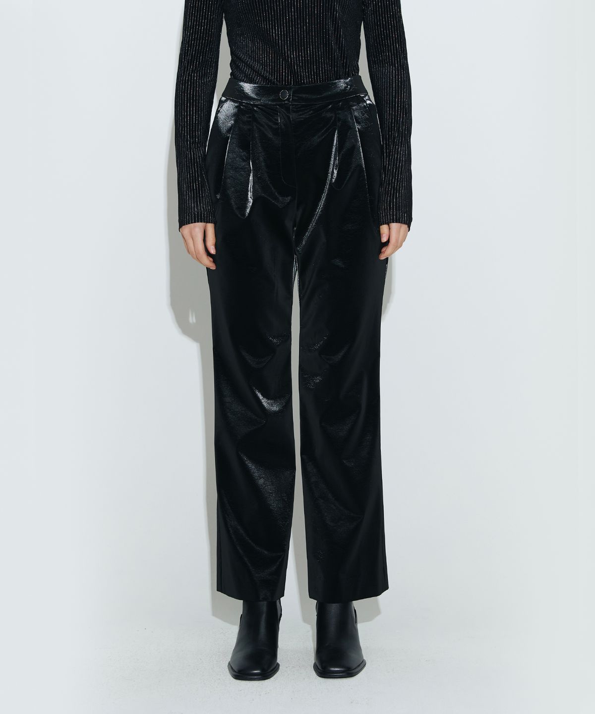 채뉴욕(CHAENEWYORK) Semi Bootcut Trouser [Black Leather]
