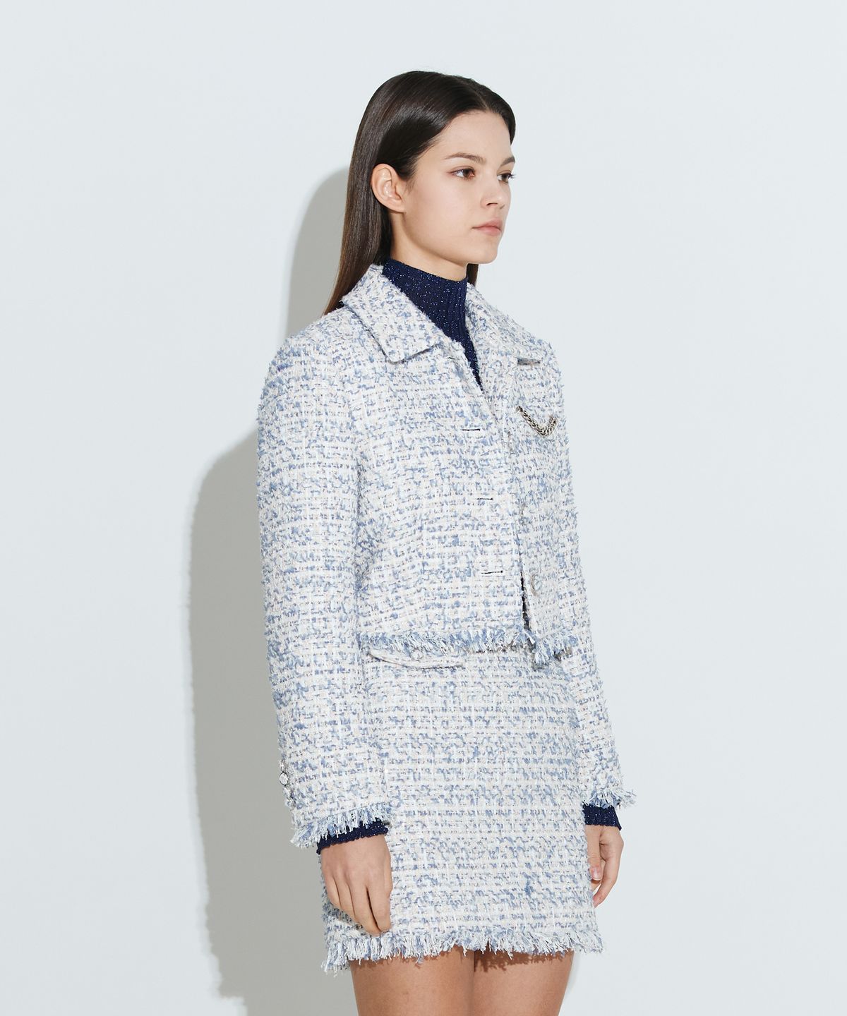 채뉴욕(CHAENEWYORK) Fringe Tweed Cropped Jacket [Blue]
