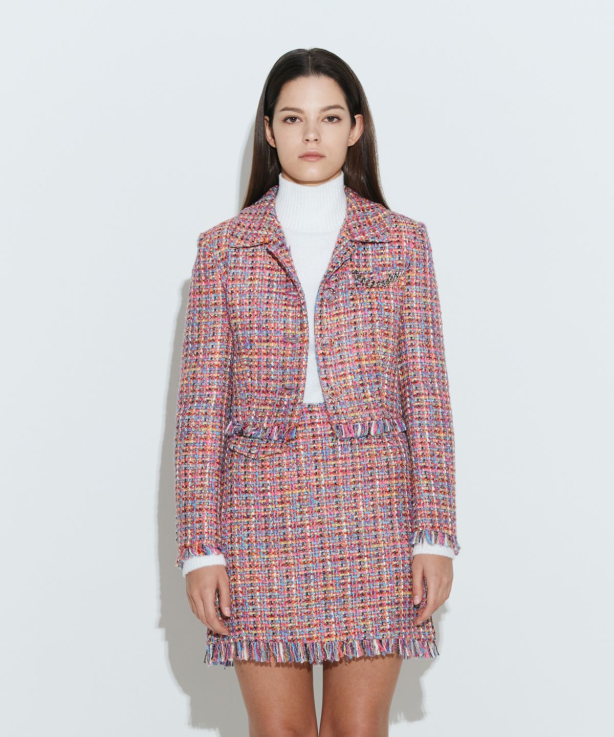 채뉴욕(CHAENEWYORK) Fringe Tweed Cropped Jacket [Pink]