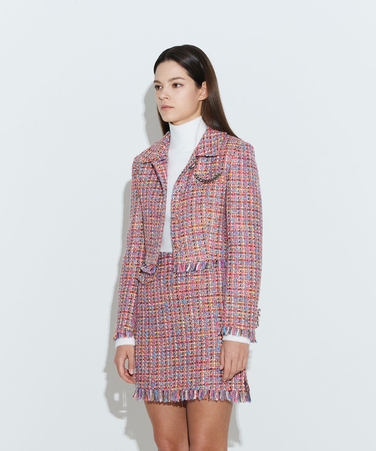 채뉴욕(CHAENEWYORK) Fringe Tweed Cropped Jacket [Pink]
