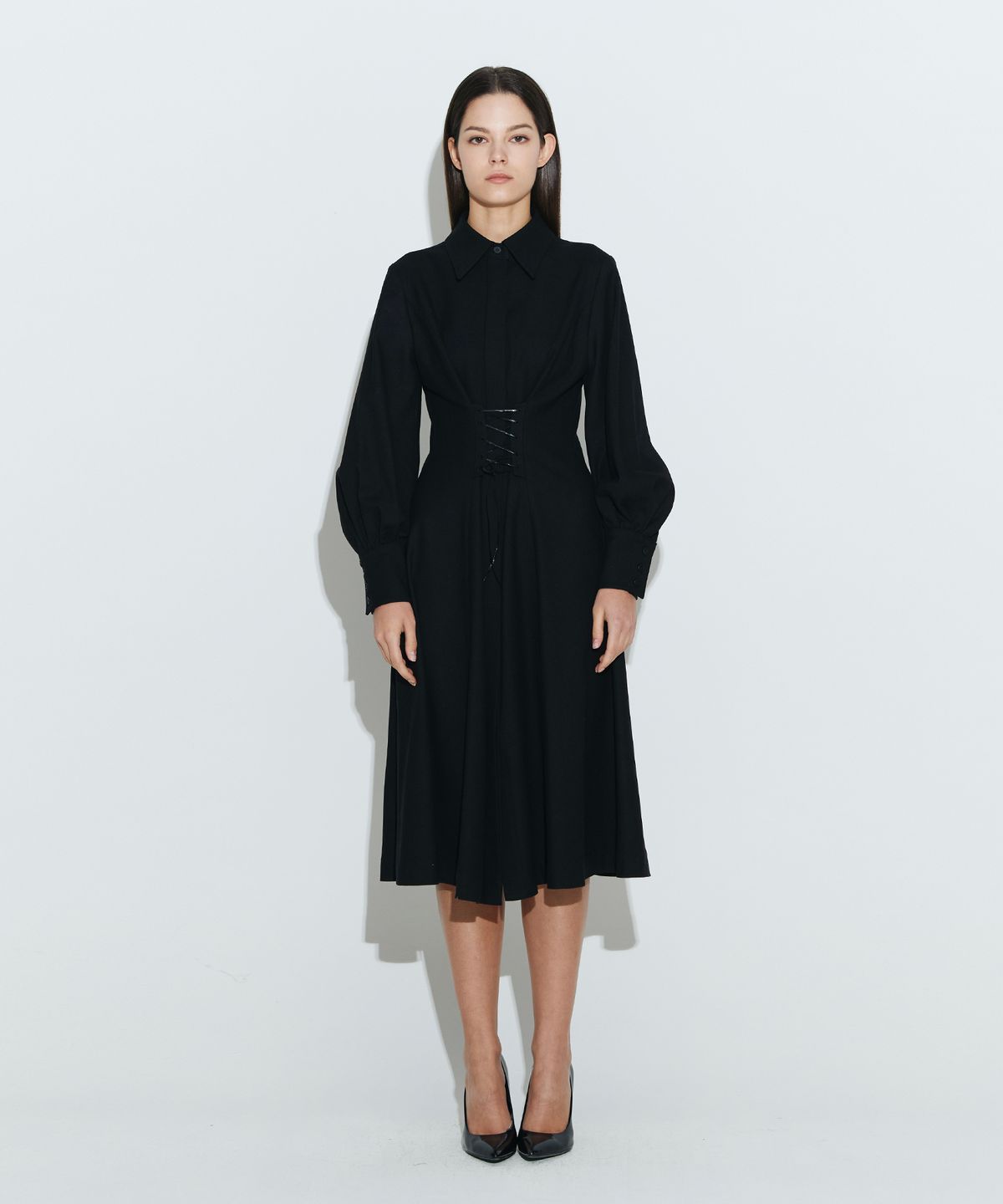 채뉴욕(CHAENEWYORK) Corset Flare Dress [Black]