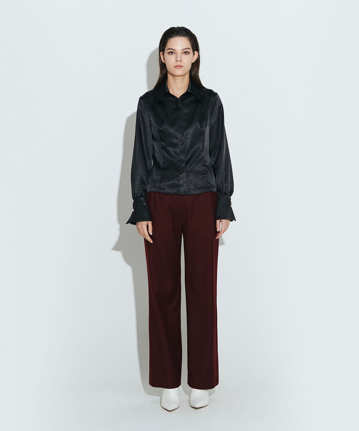 채뉴욕(CHAENEWYORK) Silky Satin Fitted Shirts [Black]