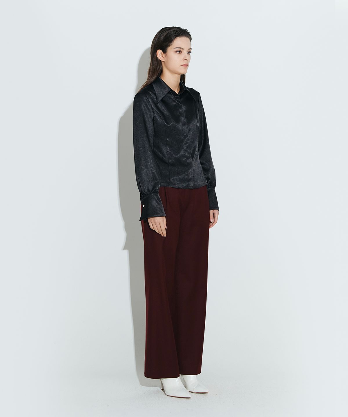 채뉴욕(CHAENEWYORK) Silky Satin Fitted Shirts [Black]