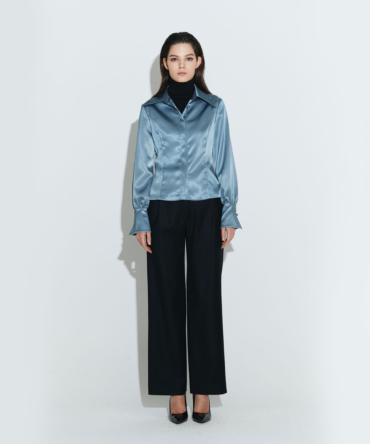 채뉴욕(CHAENEWYORK) Silky Satin Fitted Shirts [Sora]