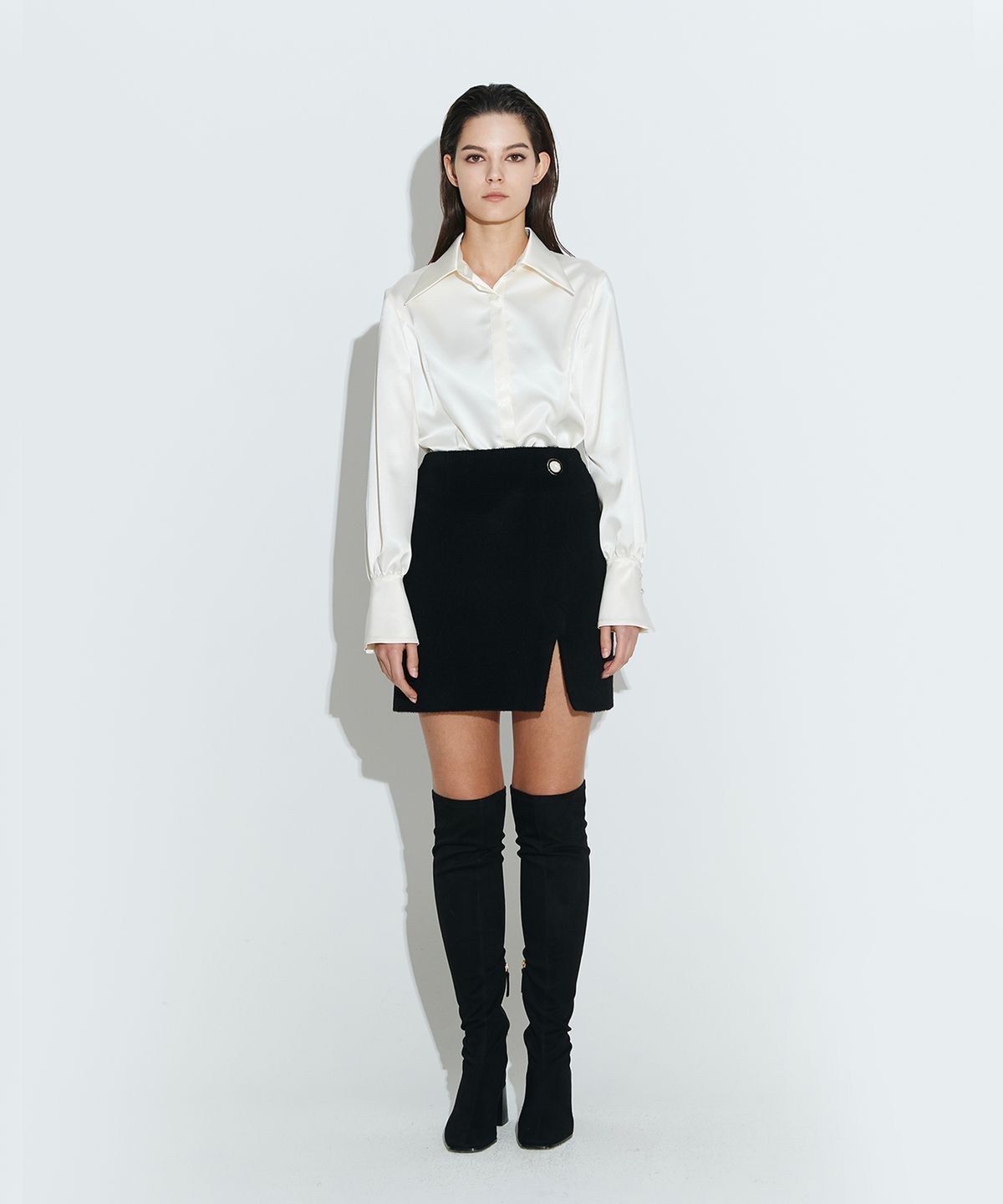 채뉴욕(CHAENEWYORK) Silky Satin Fitted Shirts [Ivory]
