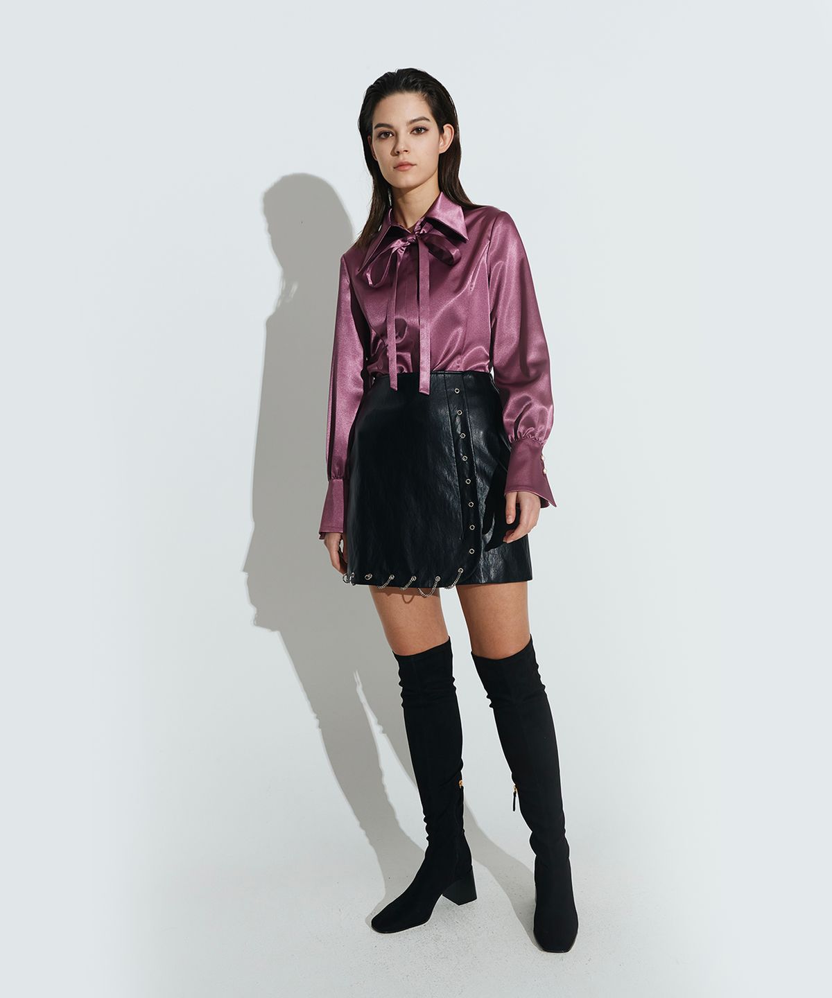 채뉴욕(CHAENEWYORK) Silky Satin Fitted Shirts [Purple]