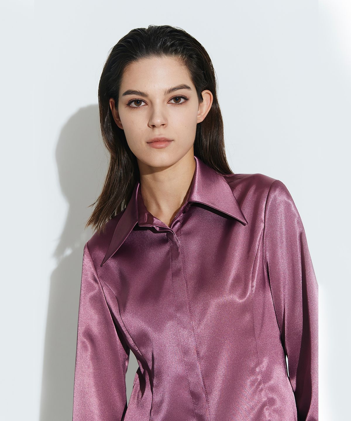 채뉴욕(CHAENEWYORK) Silky Satin Fitted Shirts [Purple]