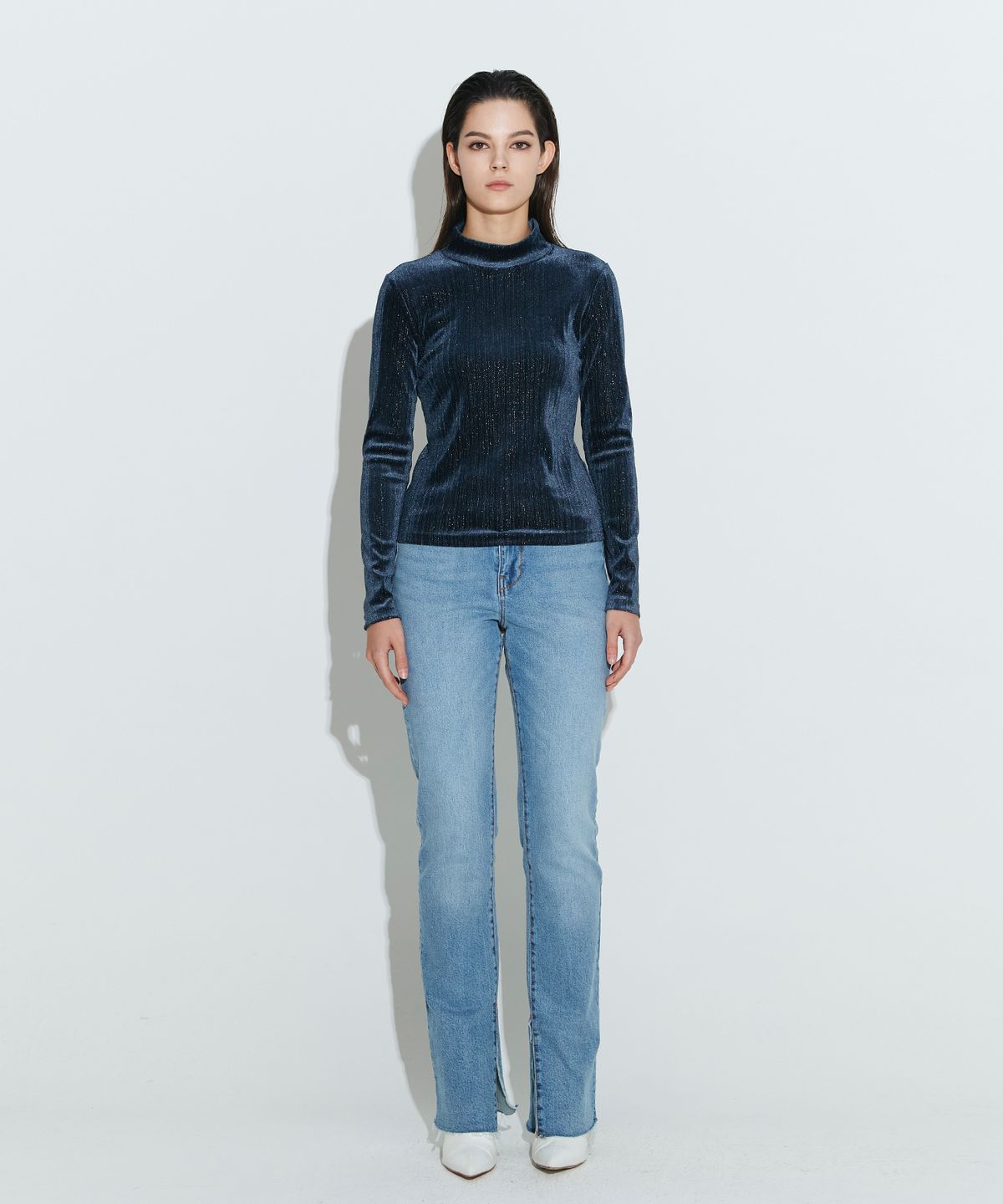 채뉴욕(CHAENEWYORK) high-neck velvet top [Blue]