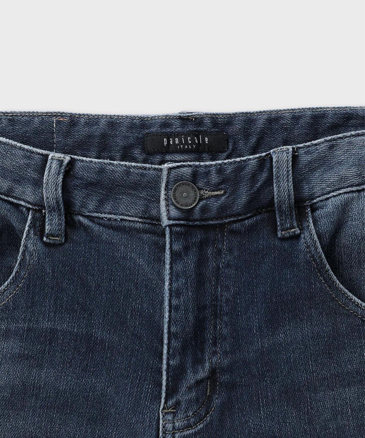 빠니깔레(PANICALE) 체크 패치 포인트 스판 데님 팬츠 [블루]