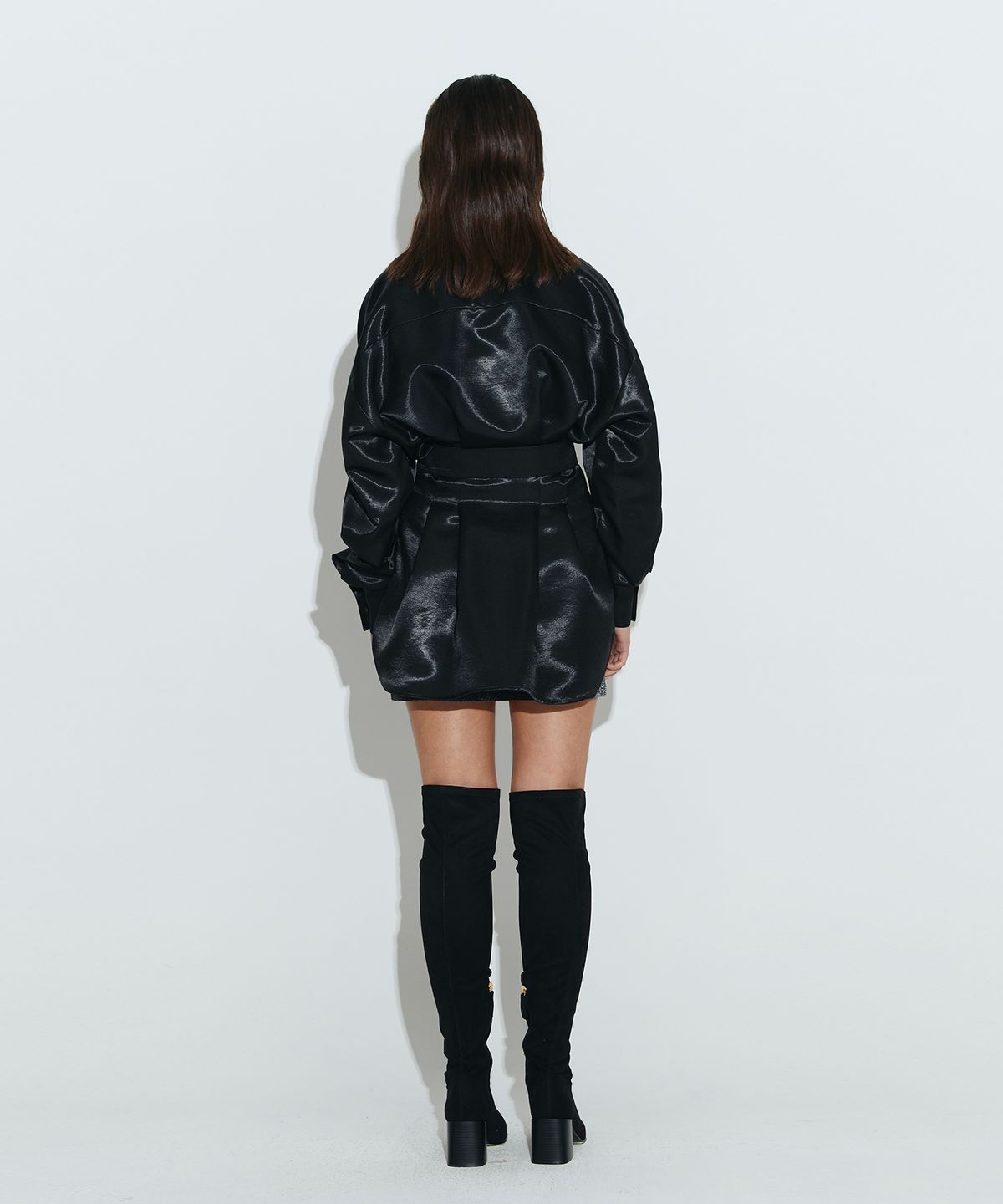 채뉴욕(CHAENEWYORK) The Boss Satin Long Shirts [Black]