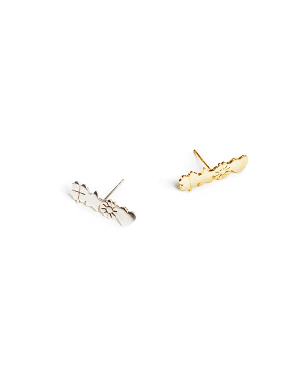 봉보(BONBEAU) Luckme motives silver gold pin Earrings 럭키미 모티브 925실버 골드 은침 귀걸이