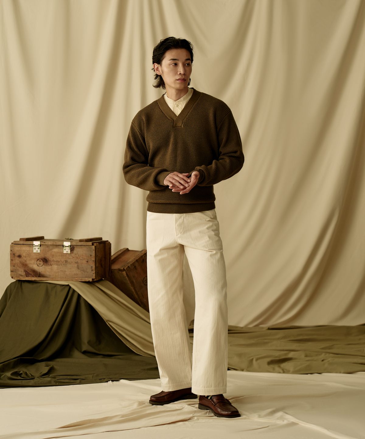 브론슨(BRONSON) USAAF Type A-1 V-neck Mechanics Sweater Black