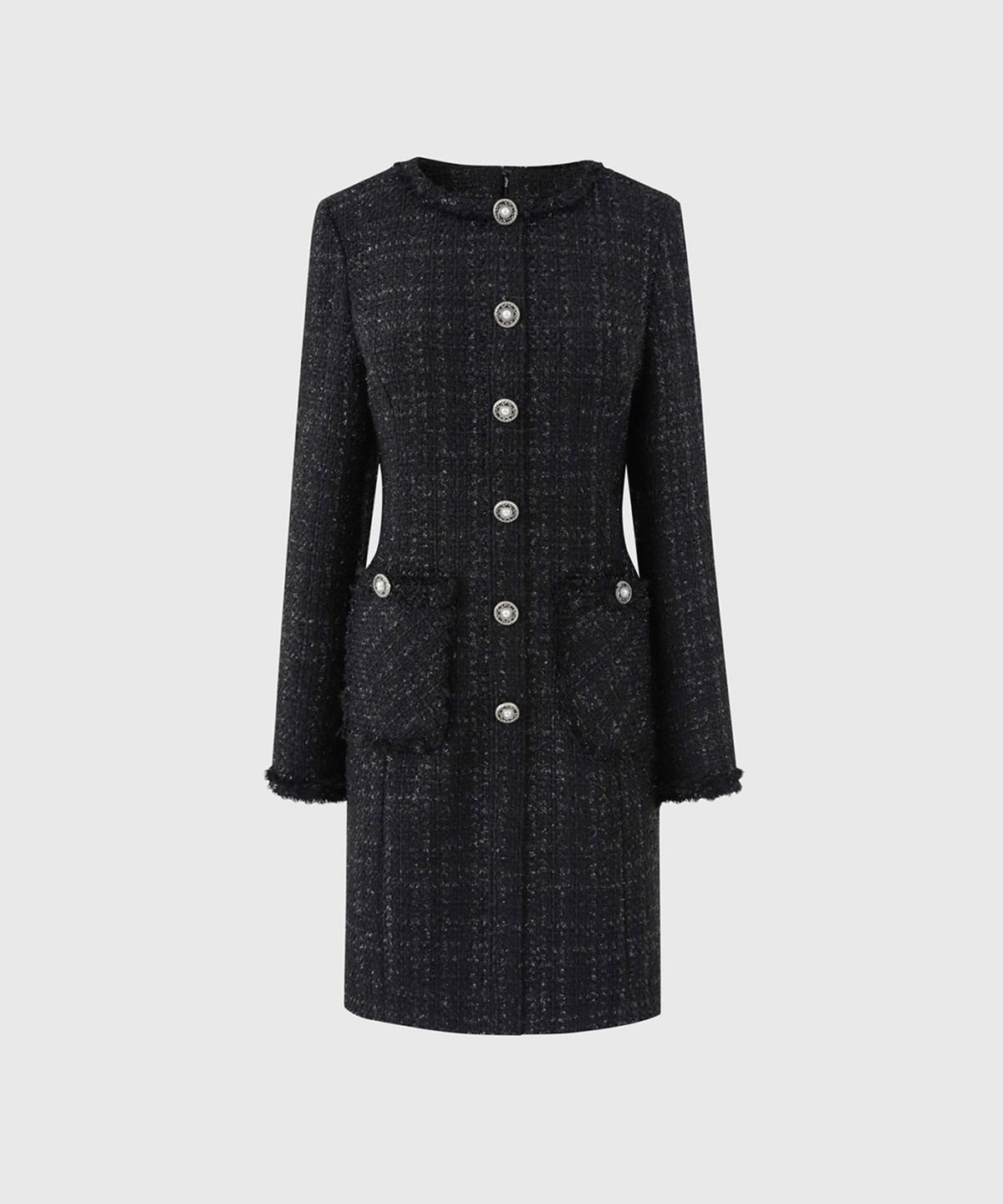 룩캐스트(LOOKAST) 블랙 라운드 트위드 원피스 / BLACK ROUND TWEED DRESS