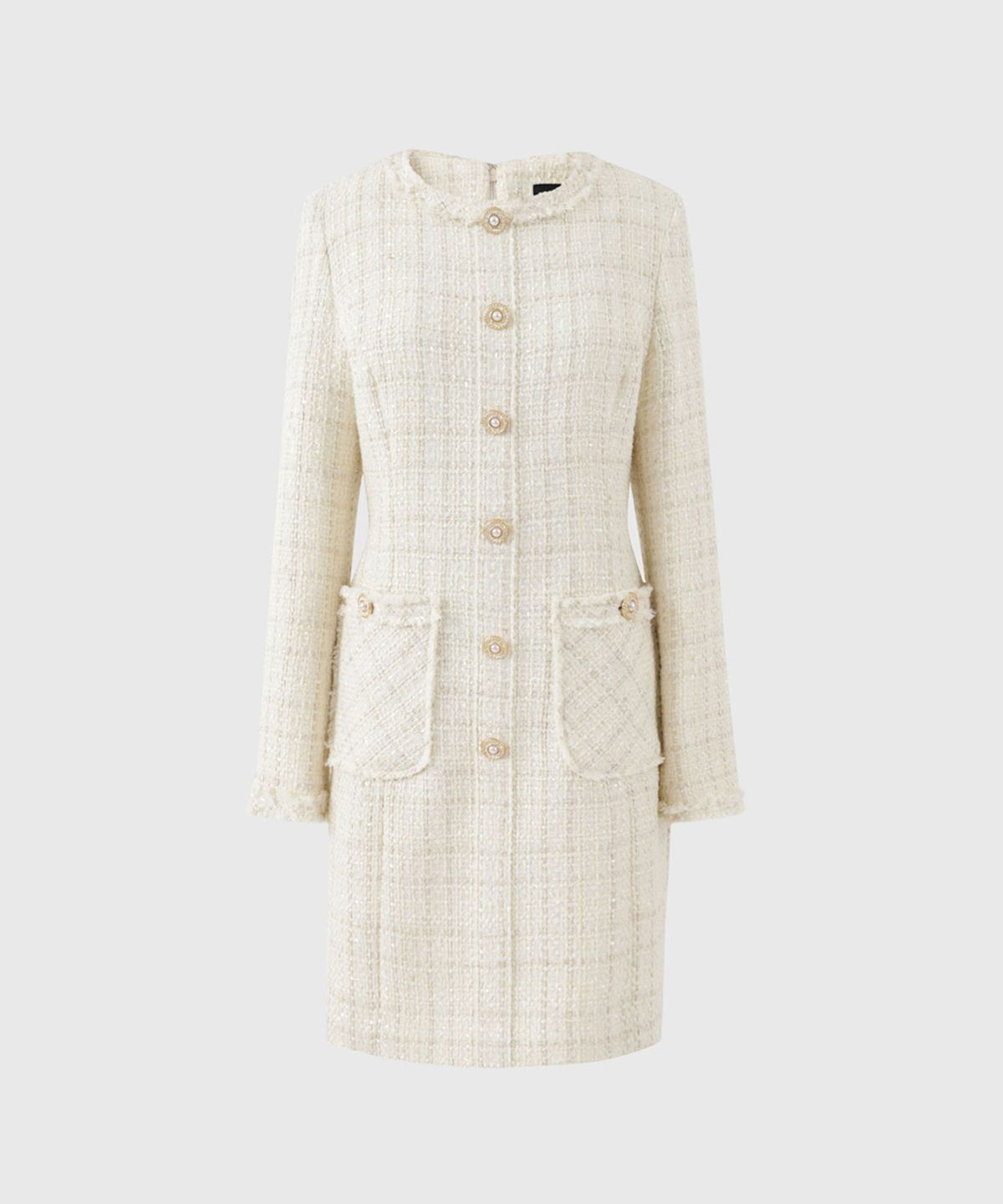 룩캐스트(LOOKAST) 아이보리 라운드 트위드 원피스 / IVORY ROUND TWEED DRESS