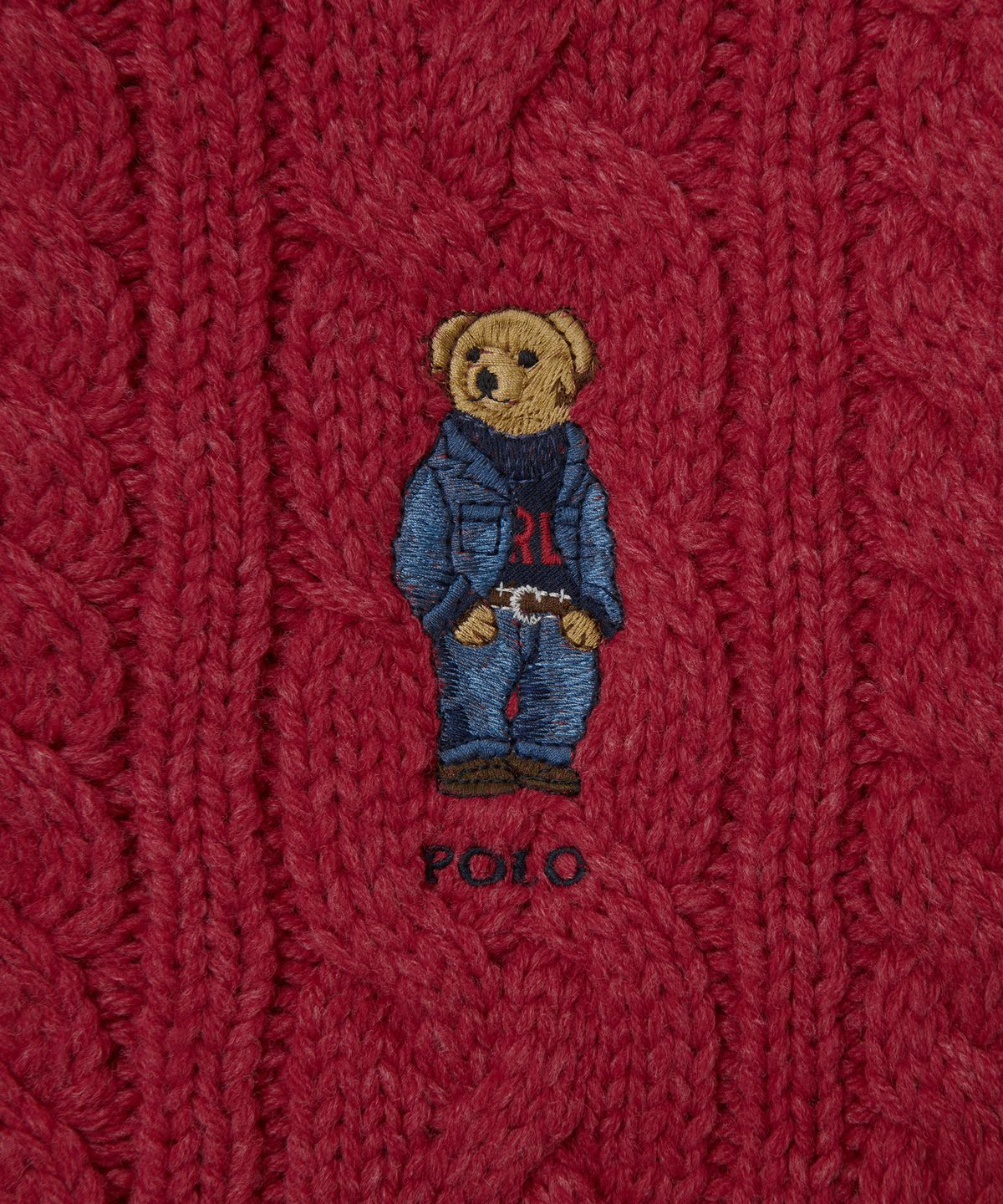 폴로 랄프 로렌(POLO RALPH LAUREN) 폴로 베어 케이블 니트 스카프 - 레드