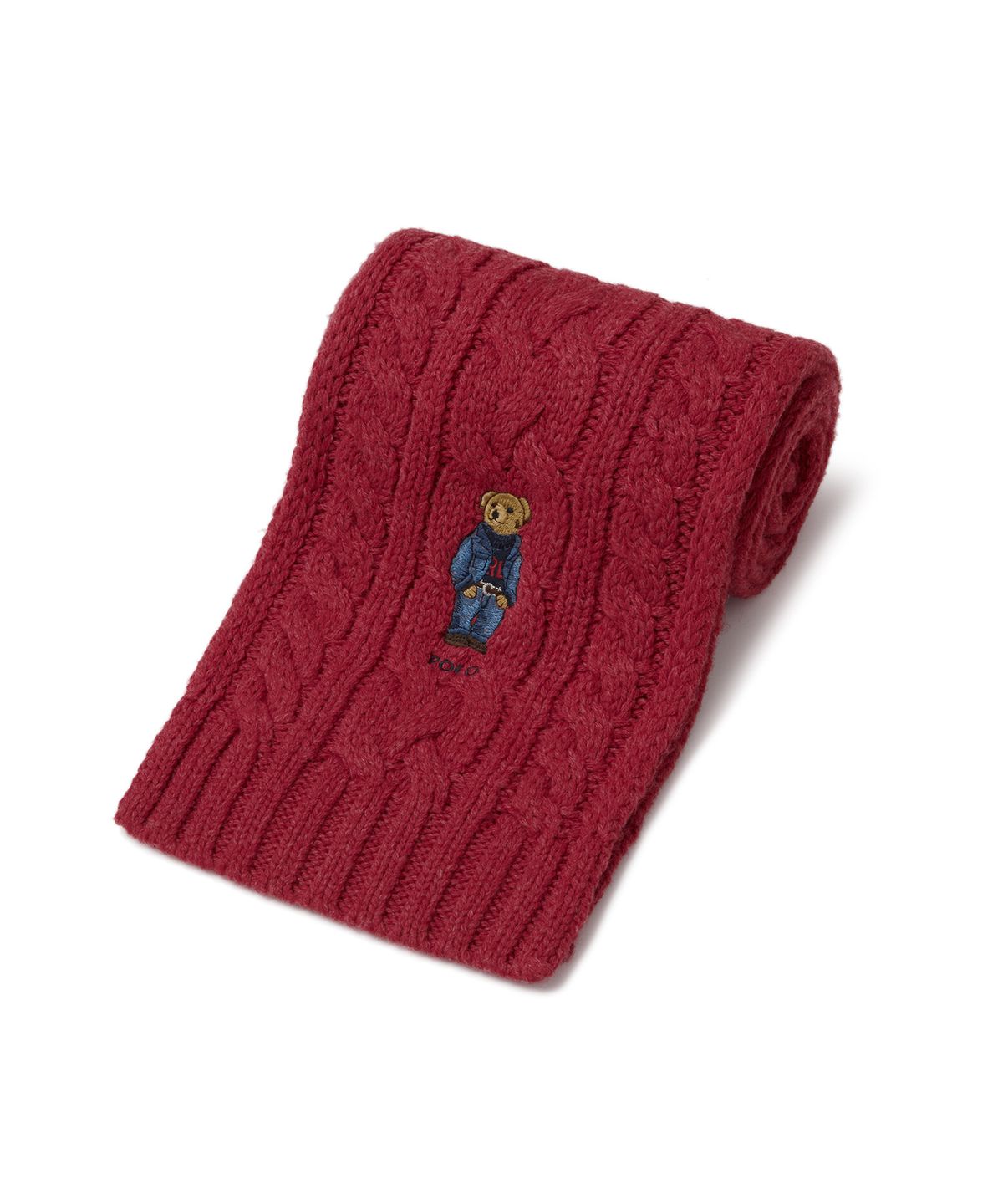 폴로 랄프 로렌(POLO RALPH LAUREN) 폴로 베어 케이블 니트 스카프 - 레드