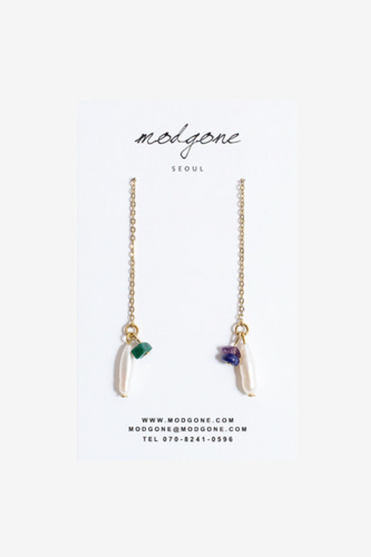 모드곤(MODGONE) 긴 담수진주 & 원석 귀걸이 Long pearl & gemstone earring