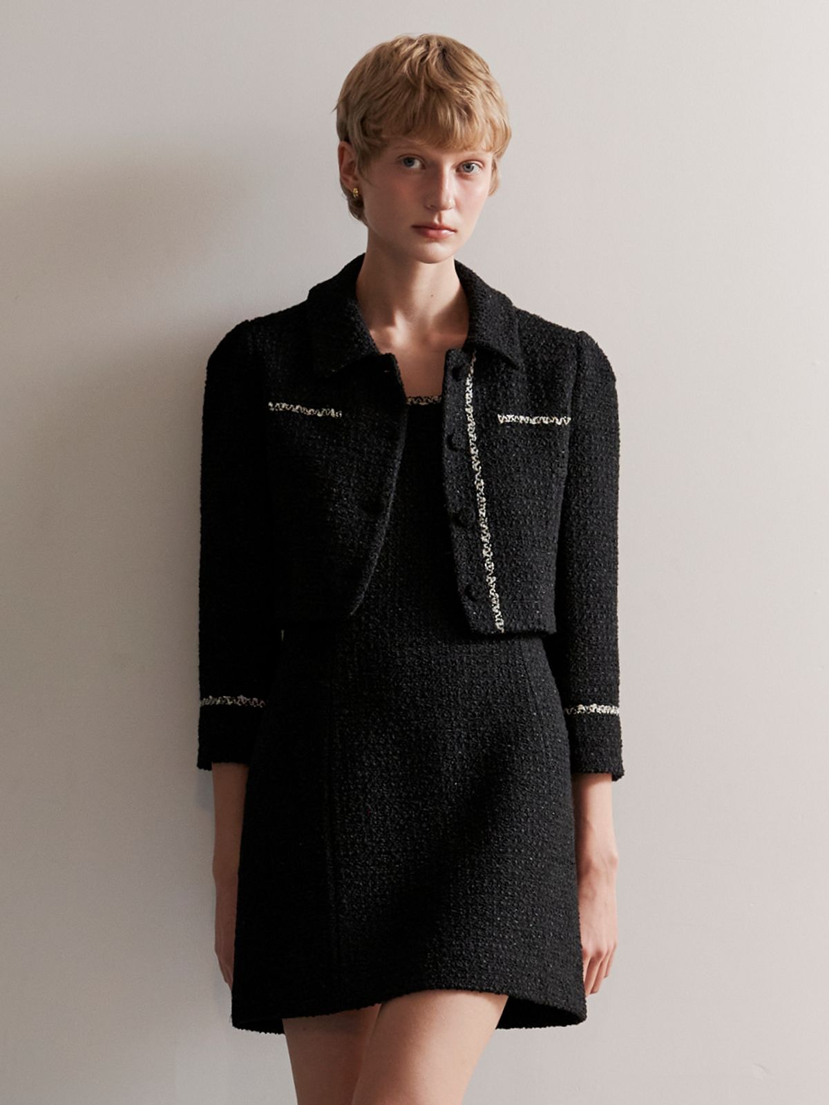 오앨(OUEL) TWEED SHORT JACKET_BLACK