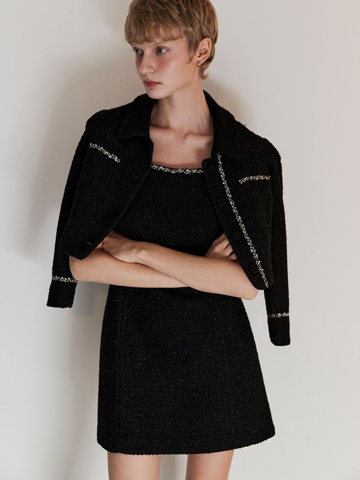 오앨(OUEL) TWEED SHORT JACKET_BLACK