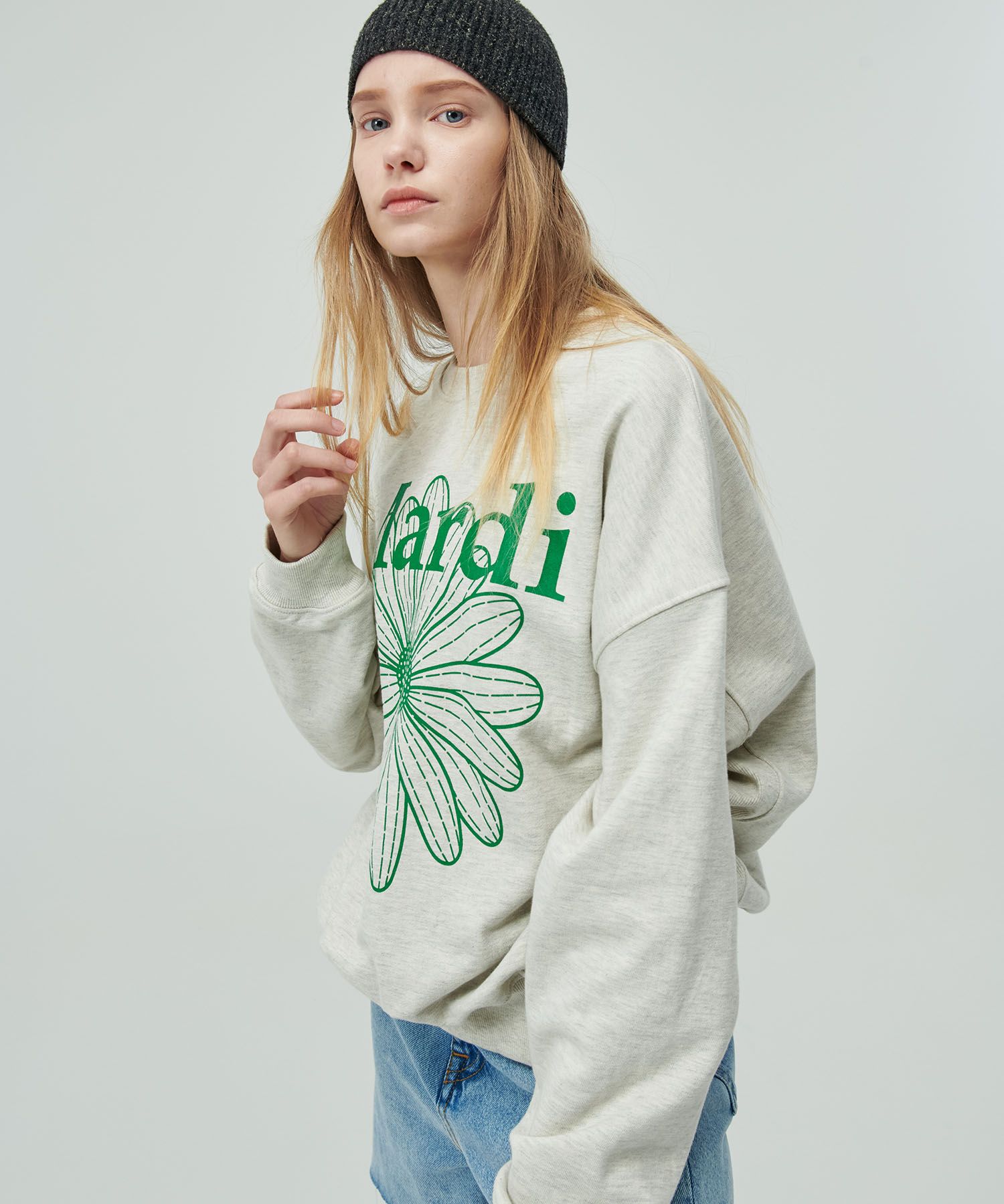 MUSINSA | MARDI MERCREDI SWEATSHIRT FLOWERMARDI_OATMEAL GREEN