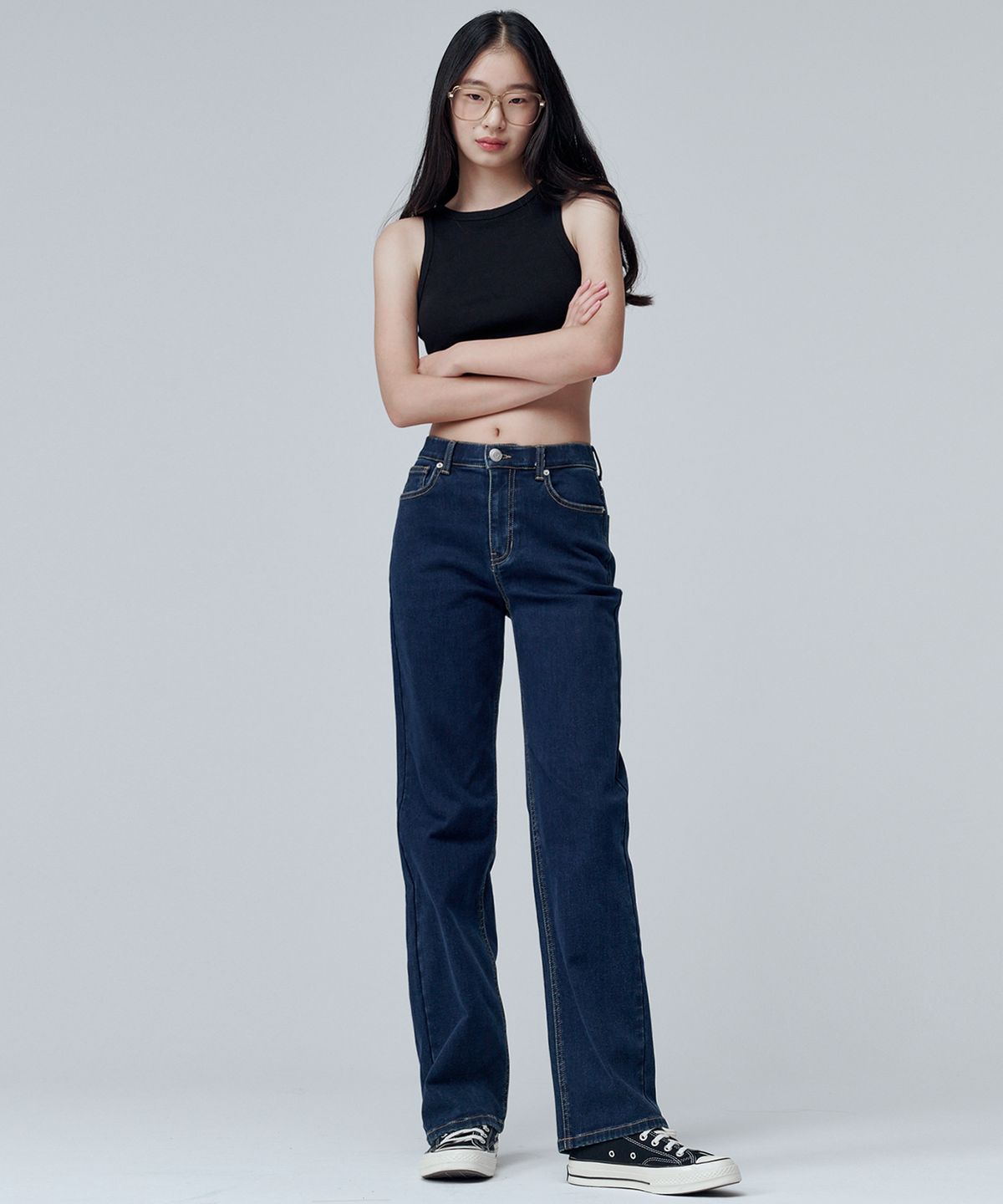 마롭(MALOUPE) 9101 기모 하이라이즈 와이드 데님팬츠 (다크인디고)