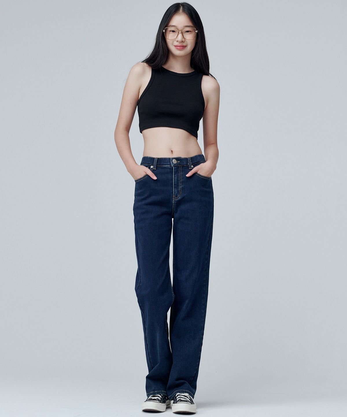 마롭(MALOUPE) 9101 기모 하이라이즈 와이드 데님팬츠 (다크인디고)
