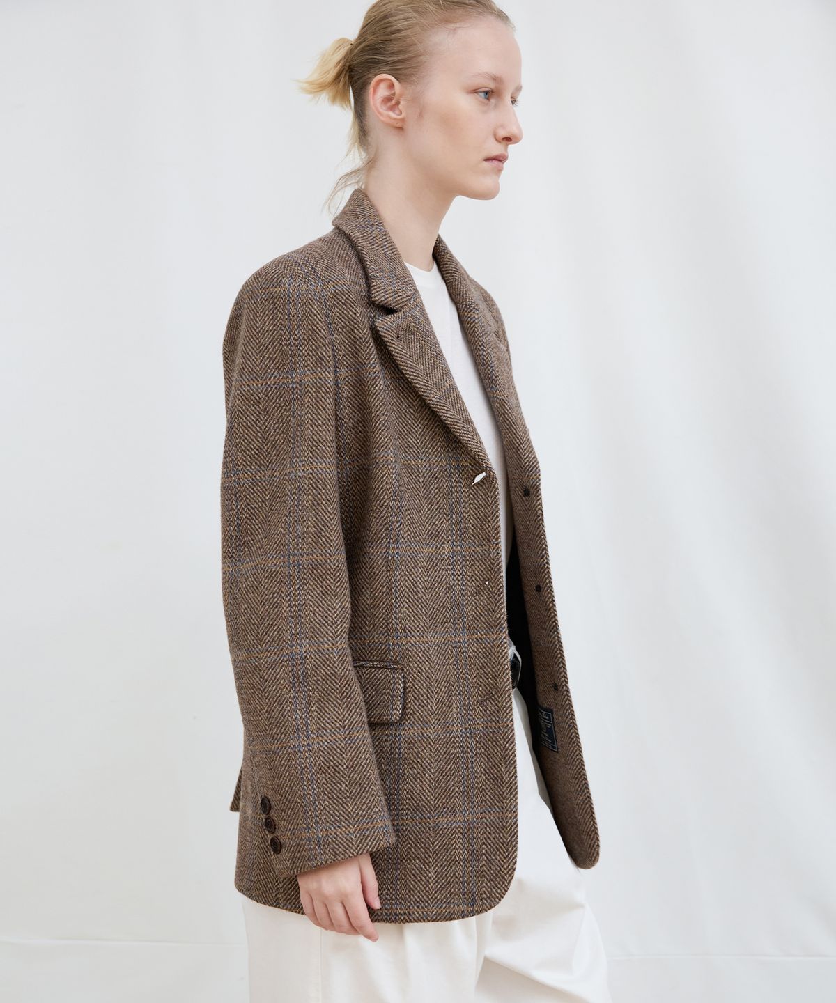 르바(LEVAR) Alpaca Check Quilting Jacket - Brown