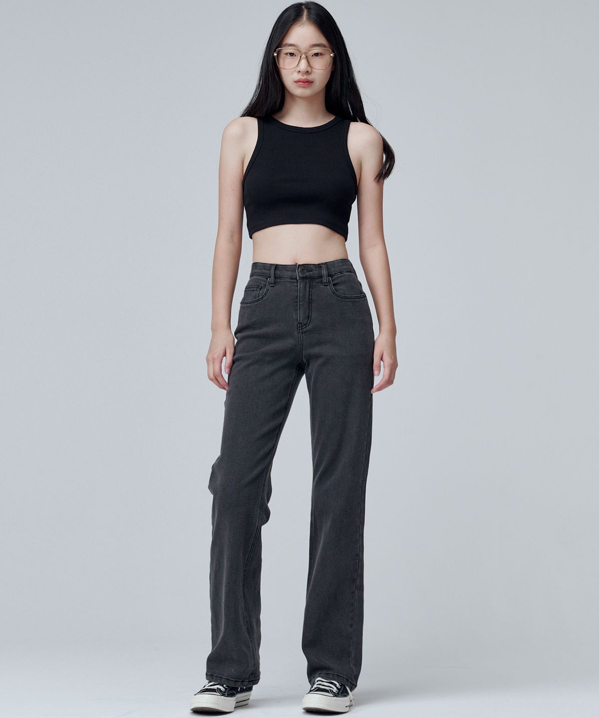 마롭(MALOUPE) 9101 기모 하이라이즈 와이드 데님팬츠 (그레이)