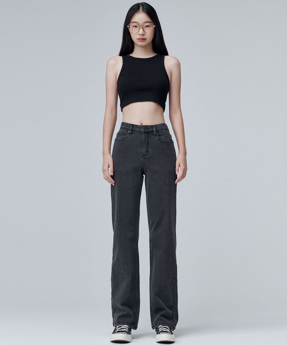 마롭(MALOUPE) 9101 기모 하이라이즈 와이드 데님팬츠 (그레이)