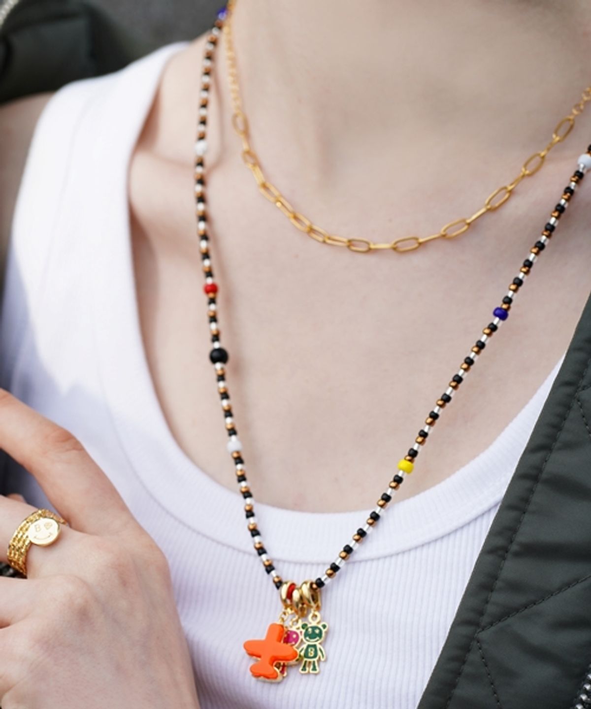 봉보(BONBEAU) Mono lucy color point layered Necklace 모노루시 컬러 포인트 레이어드 비즈 목걸이